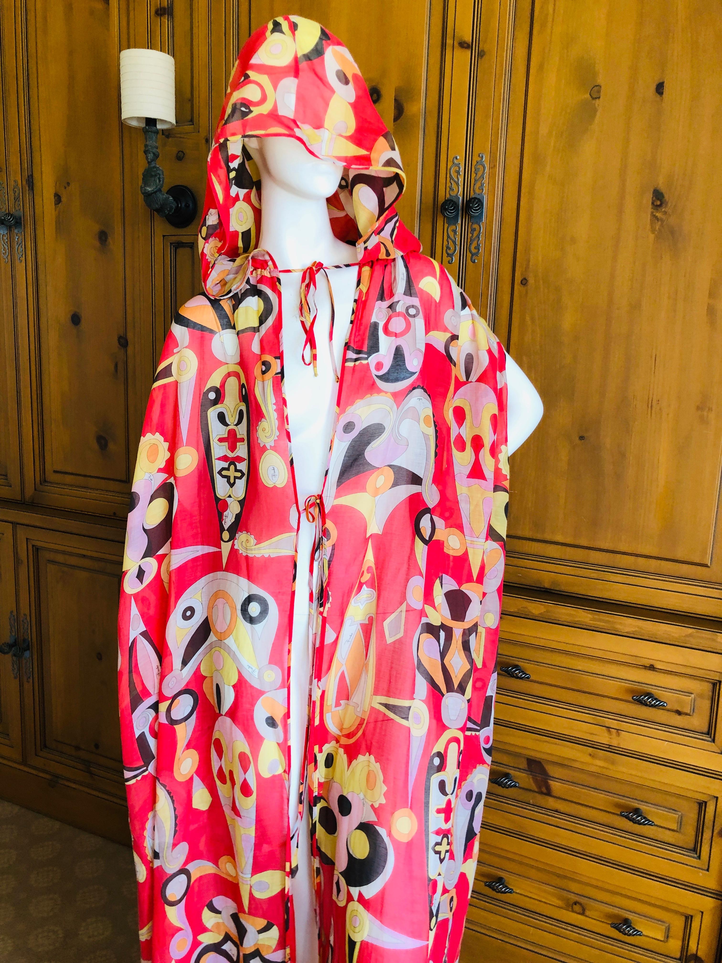 Emilio Pucci Colorful Pattern Sleeveless Hooded Caftan Beach Cover New In New Condition For Sale In Cloverdale, CA
