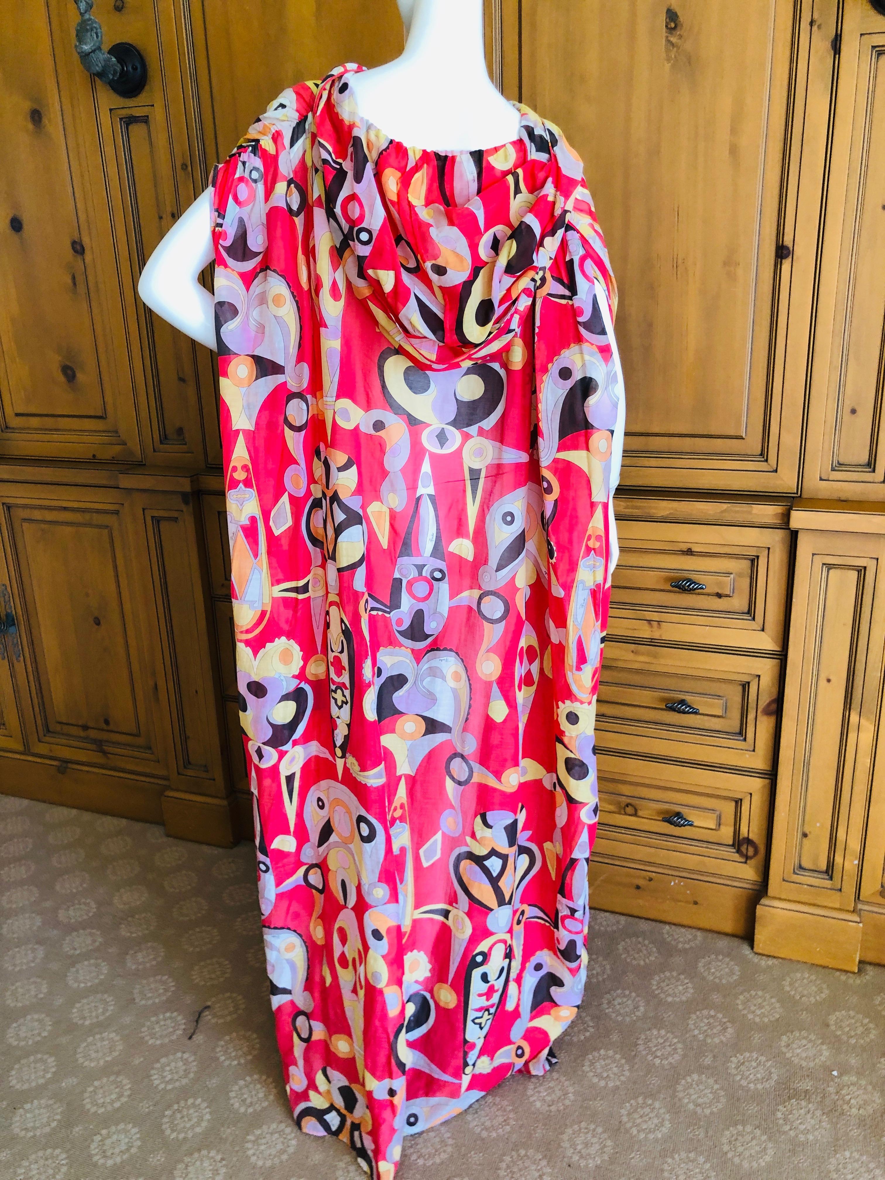 Emilio Pucci Colorful Pattern Sleeveless Hooded Caftan Beach Cover New For Sale 2