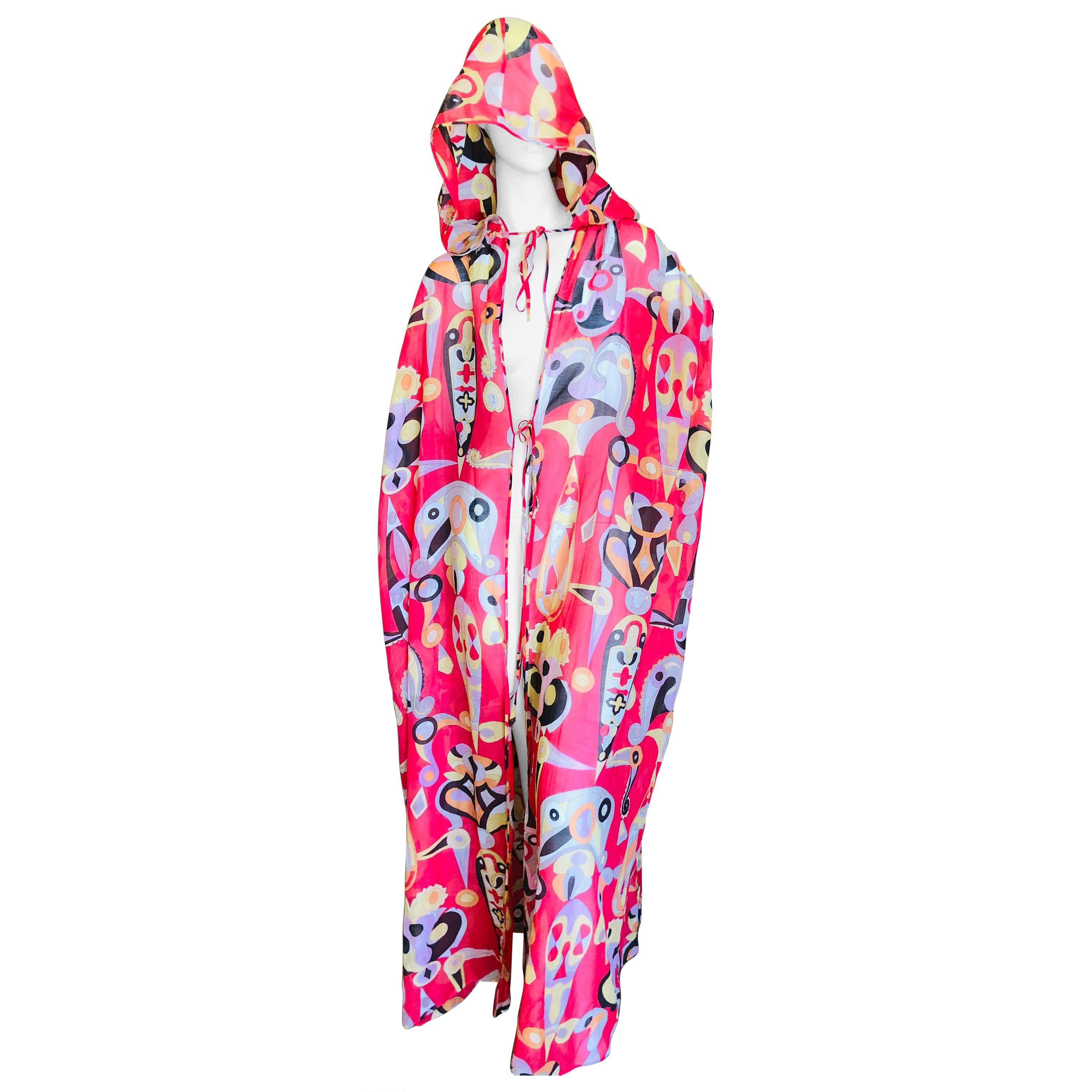 Emilio Pucci Colorful Pattern Sleeveless Hooded Caftan Beach Cover New For Sale