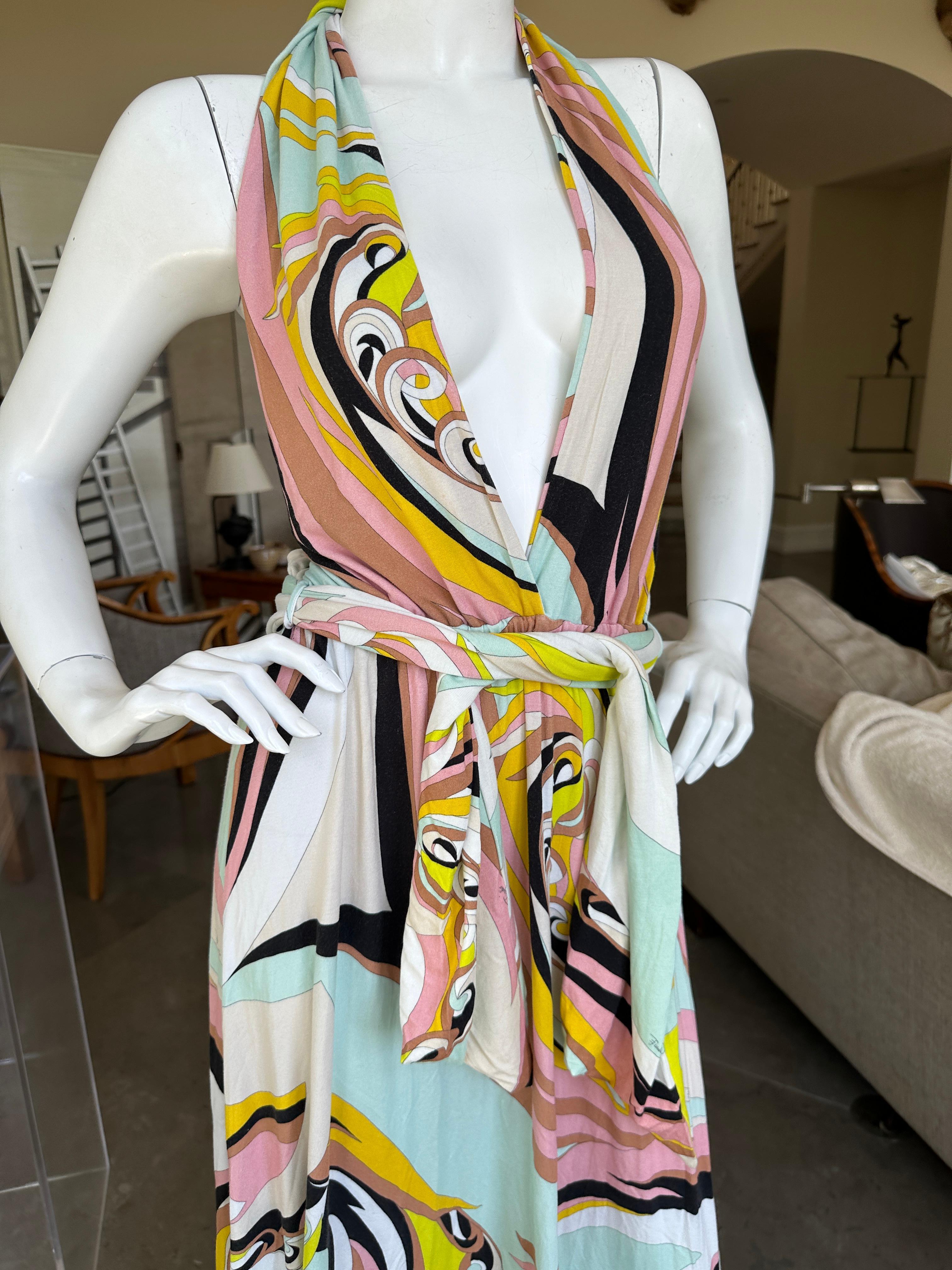 Emilio Pucci Colorful Vintage Low Cut Backless Maxi Dress  In Excellent Condition In Cloverdale, CA