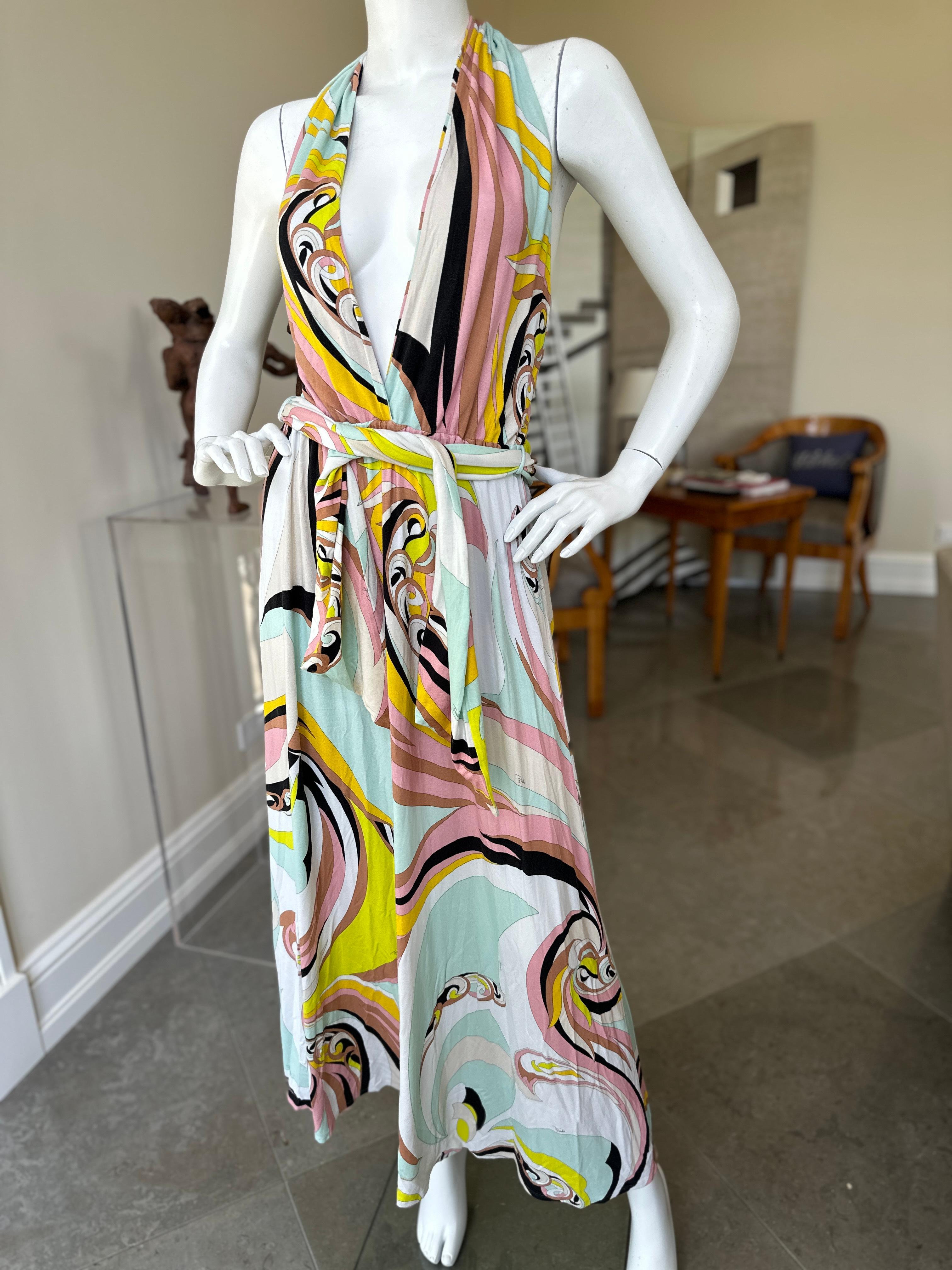 Women's Emilio Pucci Colorful Vintage Low Cut Backless Maxi Dress 