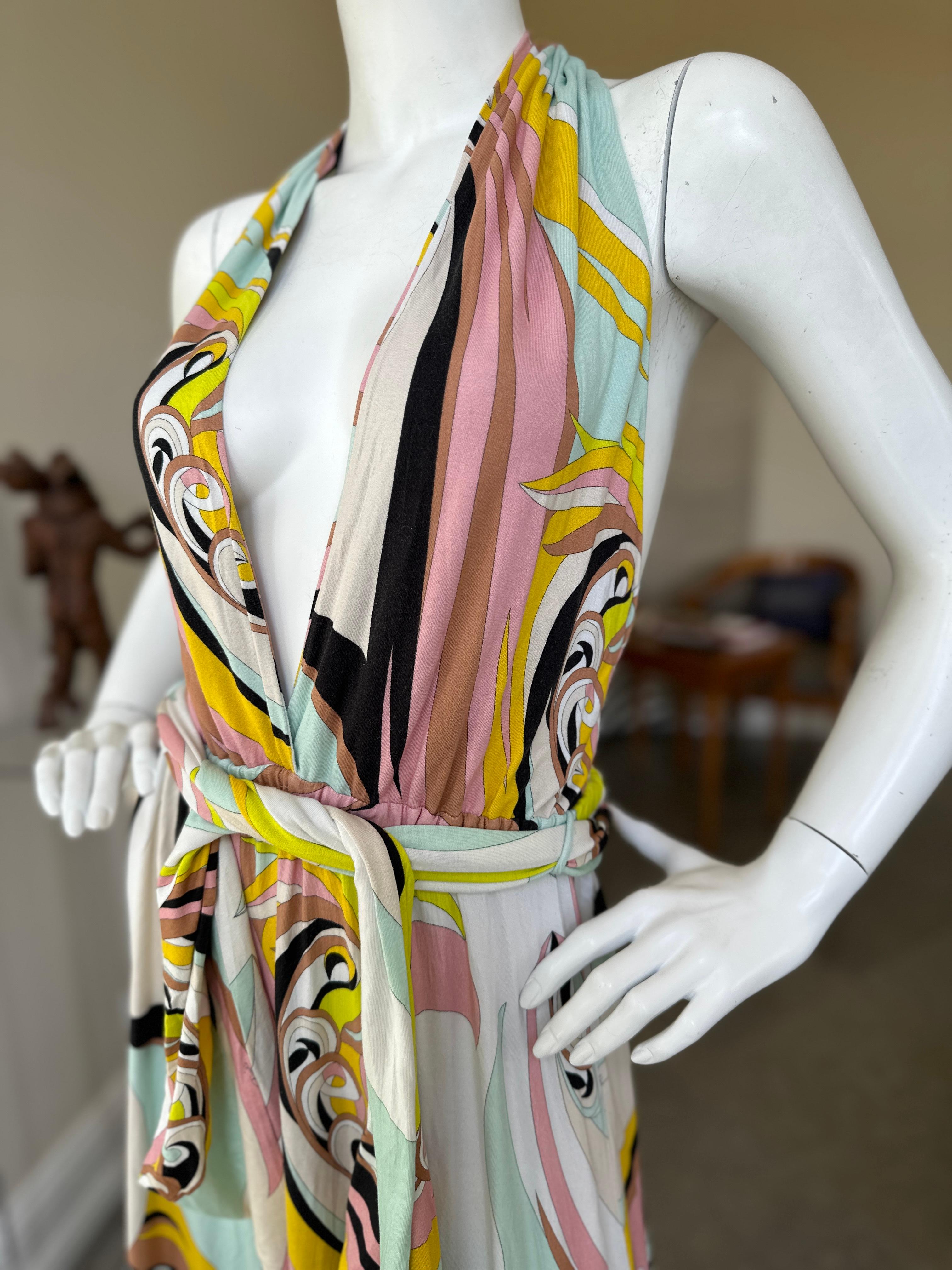 Emilio Pucci Colorful Vintage Low Cut Backless Maxi Dress  2