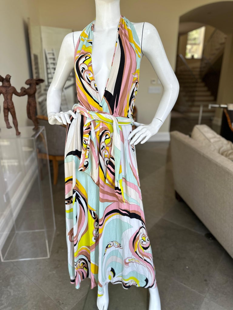 Emilio Pucci Colorful Vintage Low Cut Backless Maxi Dress at 1stDibs