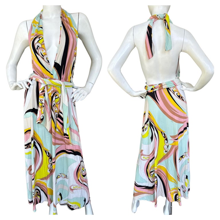 Emilio Pucci Colorful Vintage Low Cut Backless Maxi Dress Emilio Pucci Colorful Vintage Low Cut Backless Maxi Dress