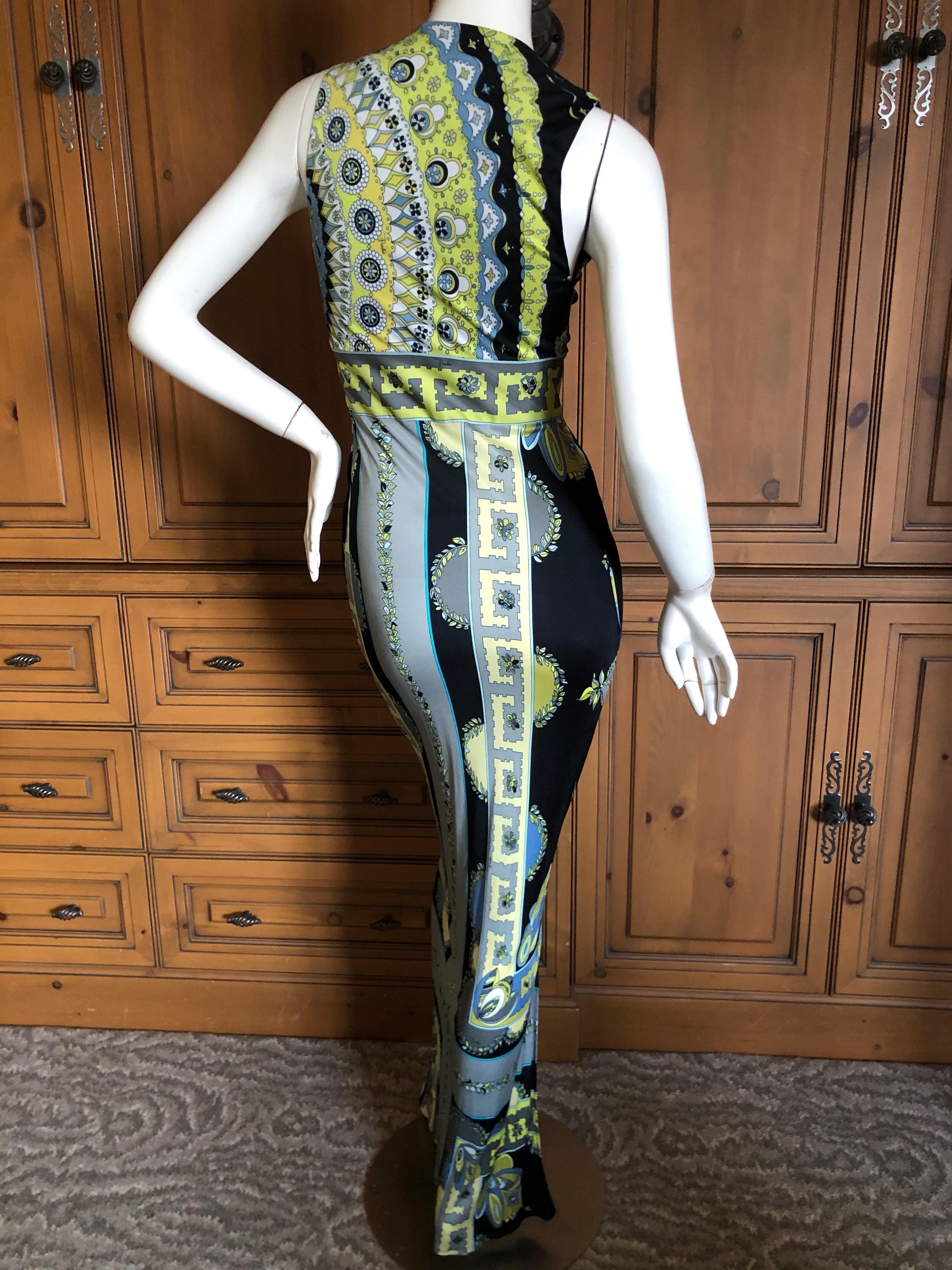 Emilio Pucci Colorful Vintage Low Cut Maxi Dress  For Sale 2