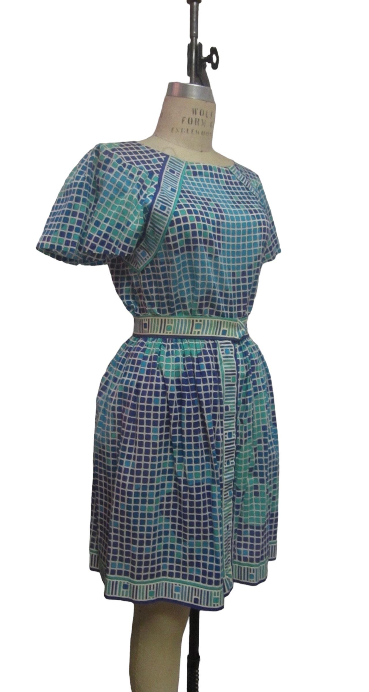Emilio Pucci Cotton Geometric Print Top and Skirt Set, Circa 1960s In Excellent Condition For Sale In Brooklyn, NY