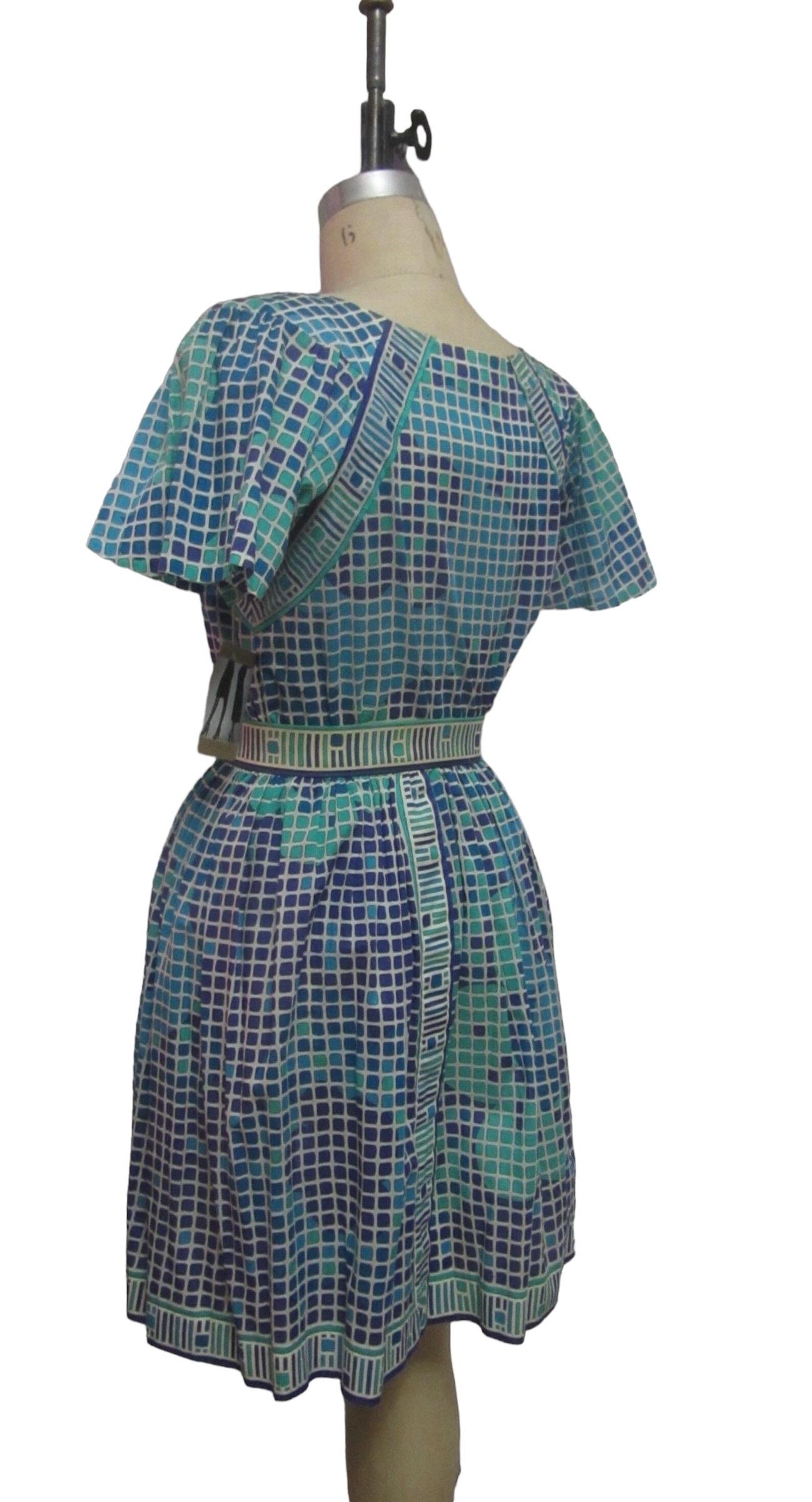 Women's Emilio Pucci Cotton Geometric Print Top and Skirt Set, Circa 1960s For Sale