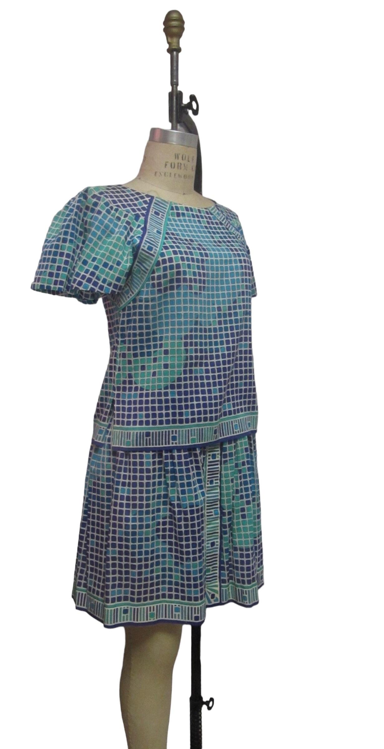 Emilio Pucci Cotton Geometric Print Top and Skirt Set, Circa 1960s For Sale 2