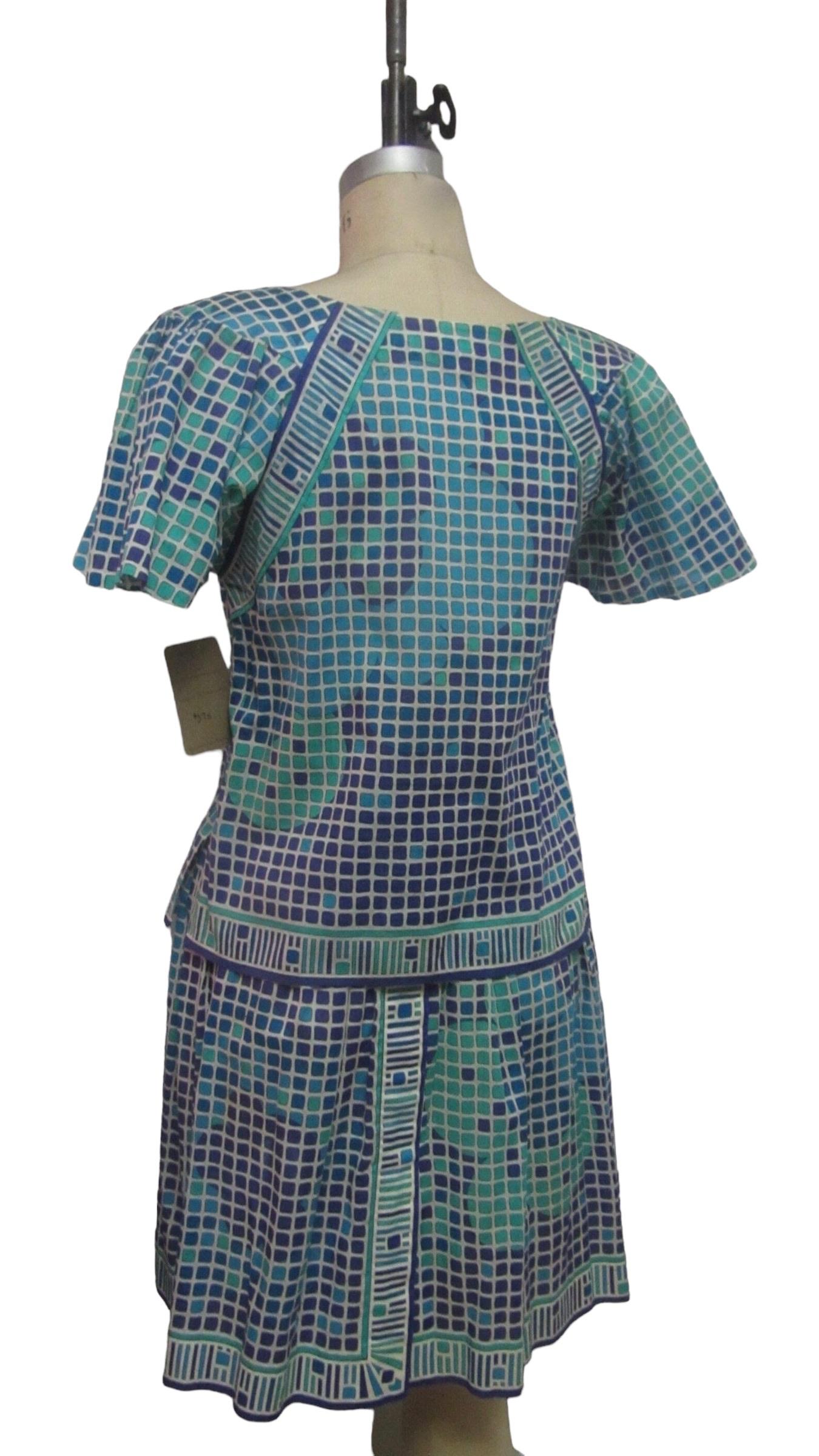 Emilio Pucci Cotton Geometric Print Top and Skirt Set, Circa 1960s For Sale 3