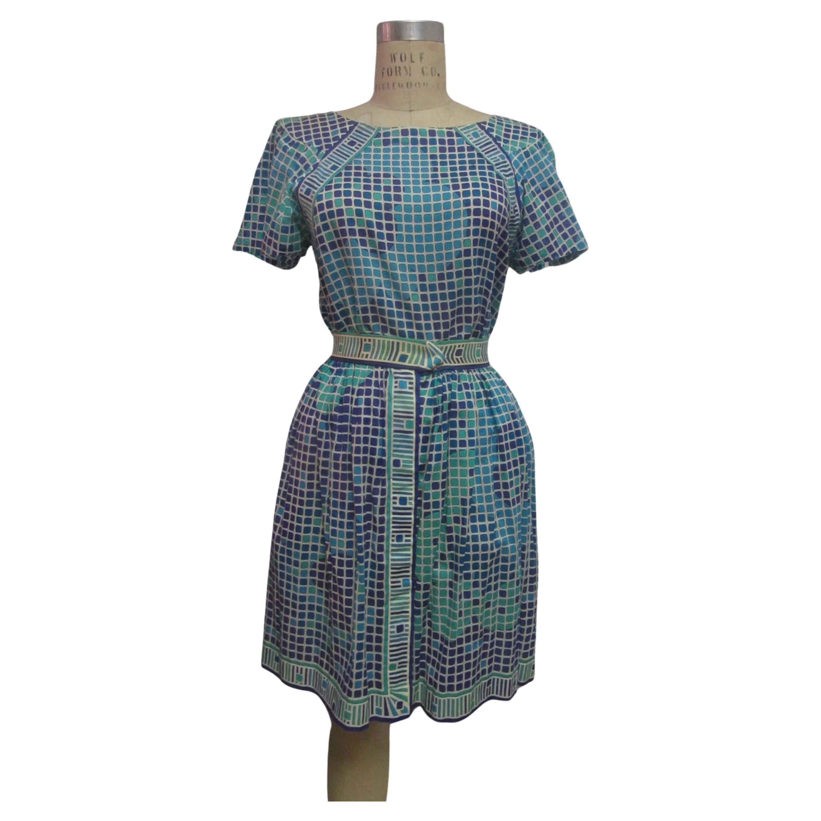 Emilio Pucci Cotton Geometric Print Top and Skirt Set, Circa 1960s For Sale