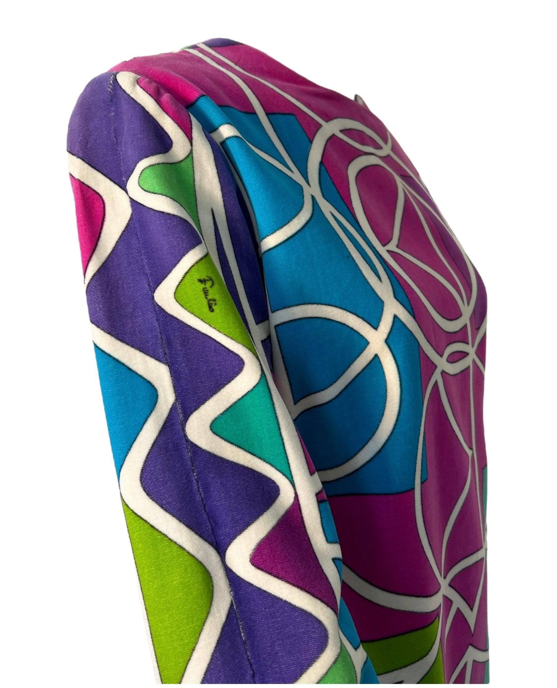 Emilio Pucci Geometrisches langärmeliges Top aus Baumwollsamt (Violett) im Angebot