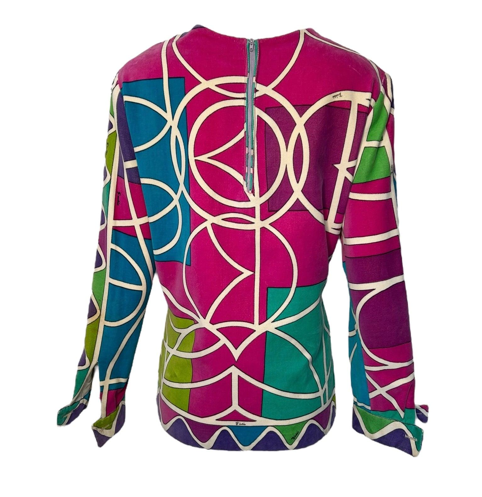 Emilio Pucci Geometrisches langärmeliges Top aus Baumwollsamt im Zustand „Gut“ im Angebot in Los Angeles, CA