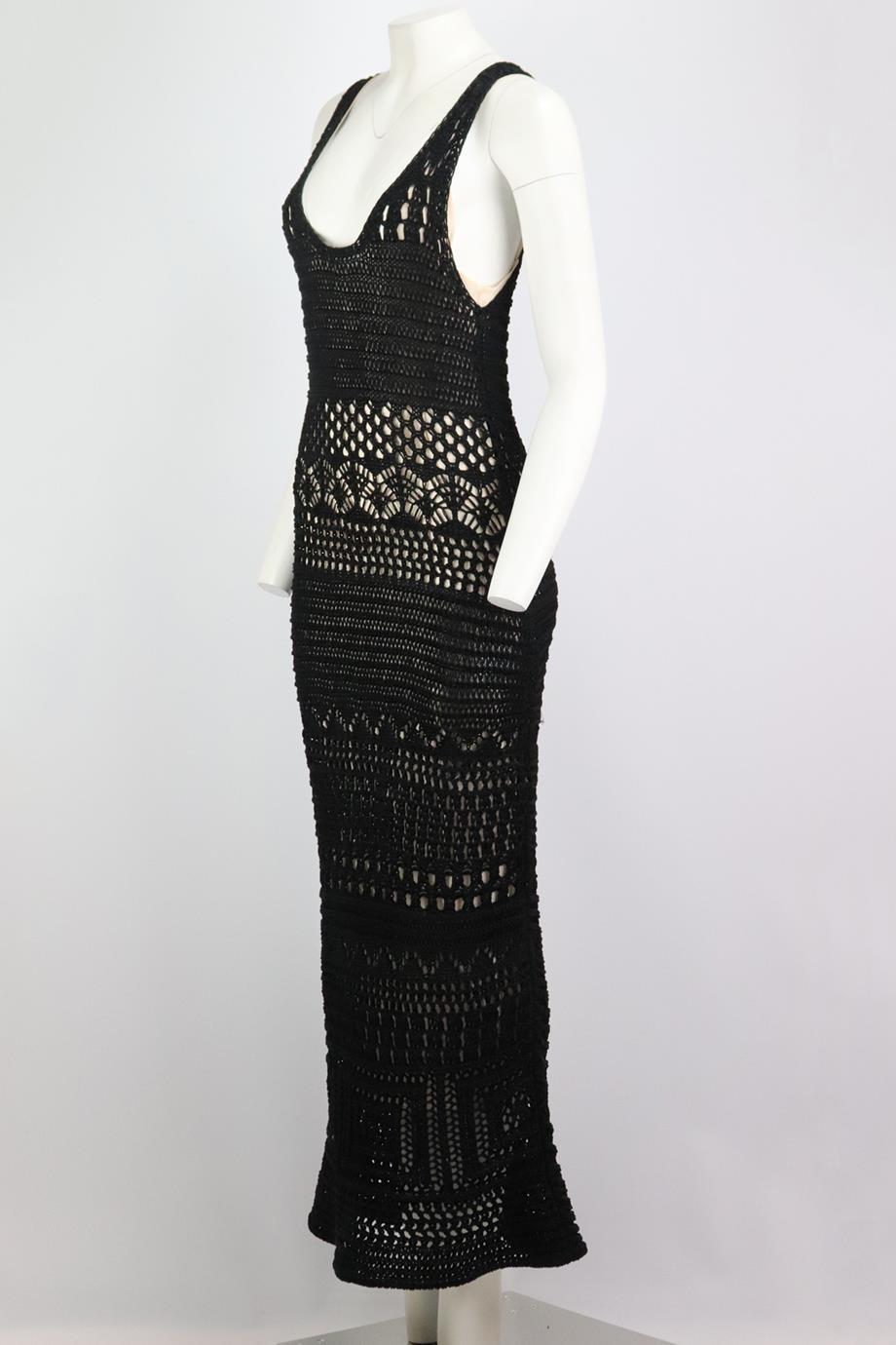 This maxi dress by Emilio Pucci is made from figure-flattering crochet-knit cotton, this long-length coverup is guaranteed to turn heads poolside and can be worn with and without the slip. Black cotton. Slips on. 100% Cotton; lining: 95% viscose, 5%