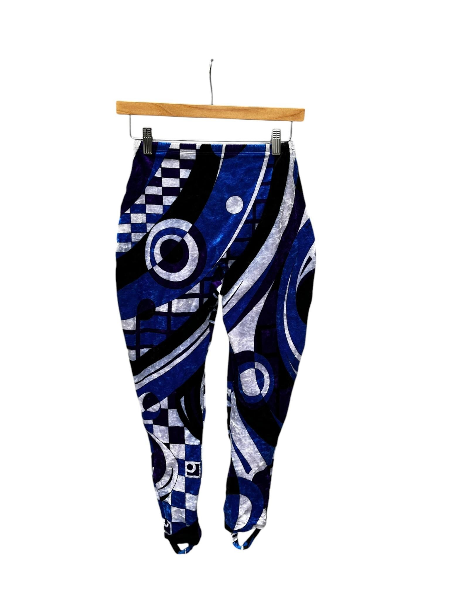 Black Emilio Pucci Crushed Velvet Stirrup Leggings, Circa 1970s For Sale