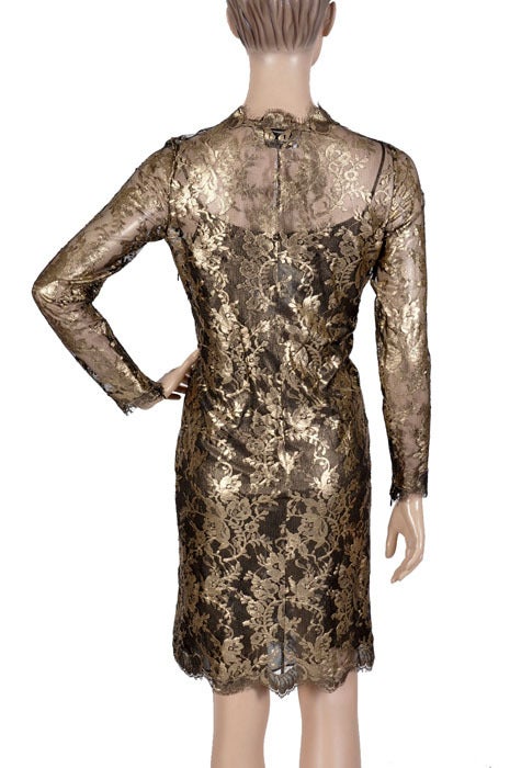 EMILIO PUCCI CRYSTAL AND SEQUIN EMBELLISHED GOLD LACE DRESS Size 40 2