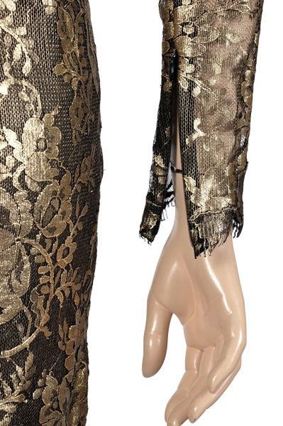 EMILIO PUCCI CRYSTAL AND SEQUIN EMBELLISHED GOLD LACE DRESS Size 40 3