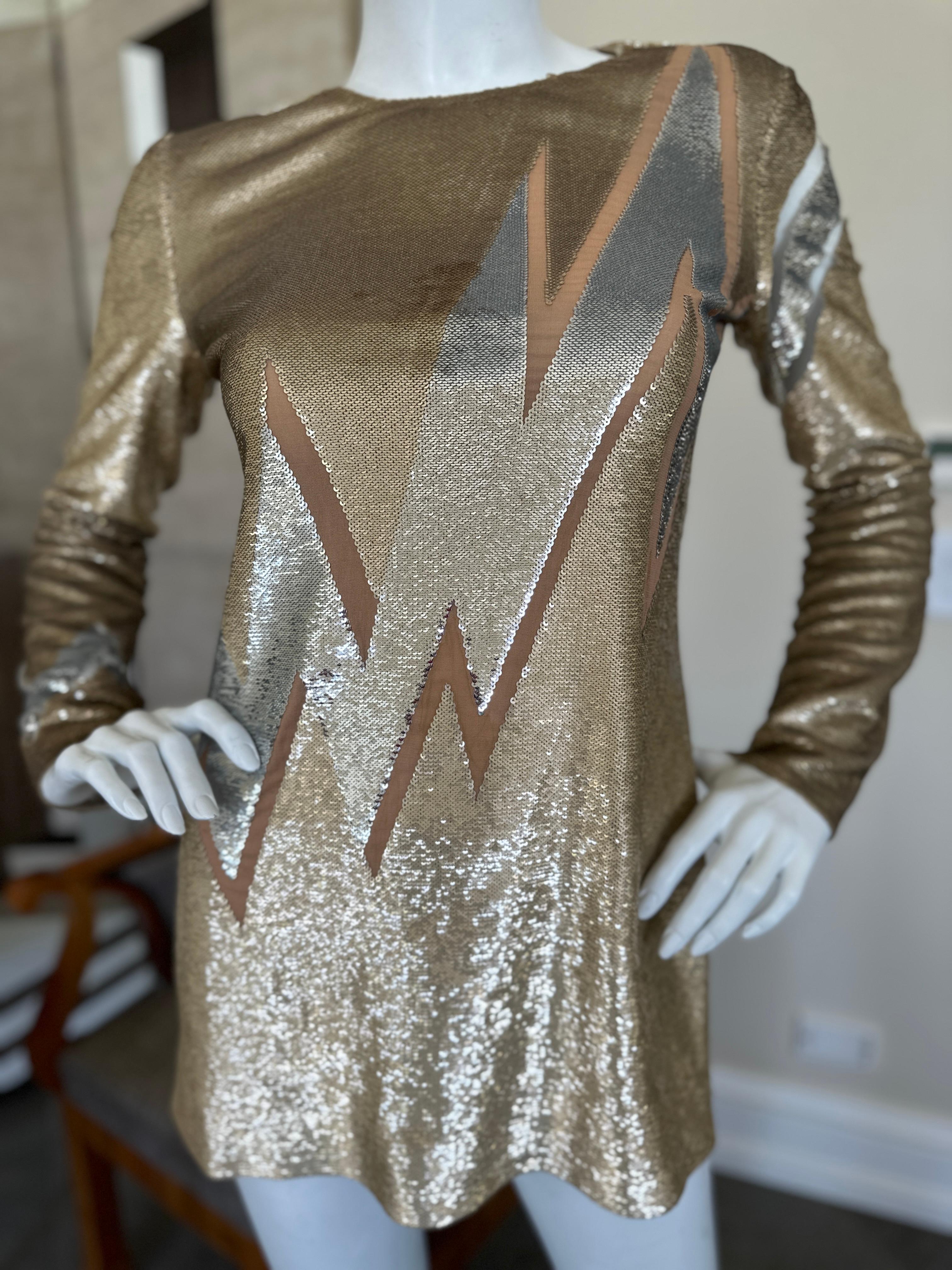Emilio Pucci Current Season Gold Sequin Lightning Bolt Mini Dress In Good Condition For Sale In Cloverdale, CA
