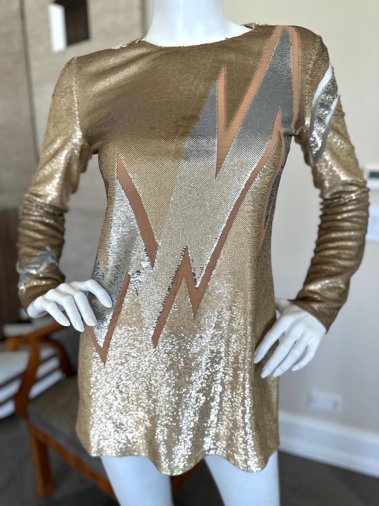 Emilio Pucci Current Season Gold Sequin Lightning Bolt Mini Dress