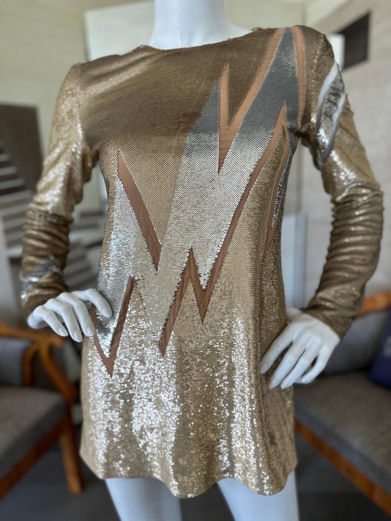 slim fit dress slacks Emilio Pucci Gold Lightening Bolt Sequin Dress Size Small main image 0