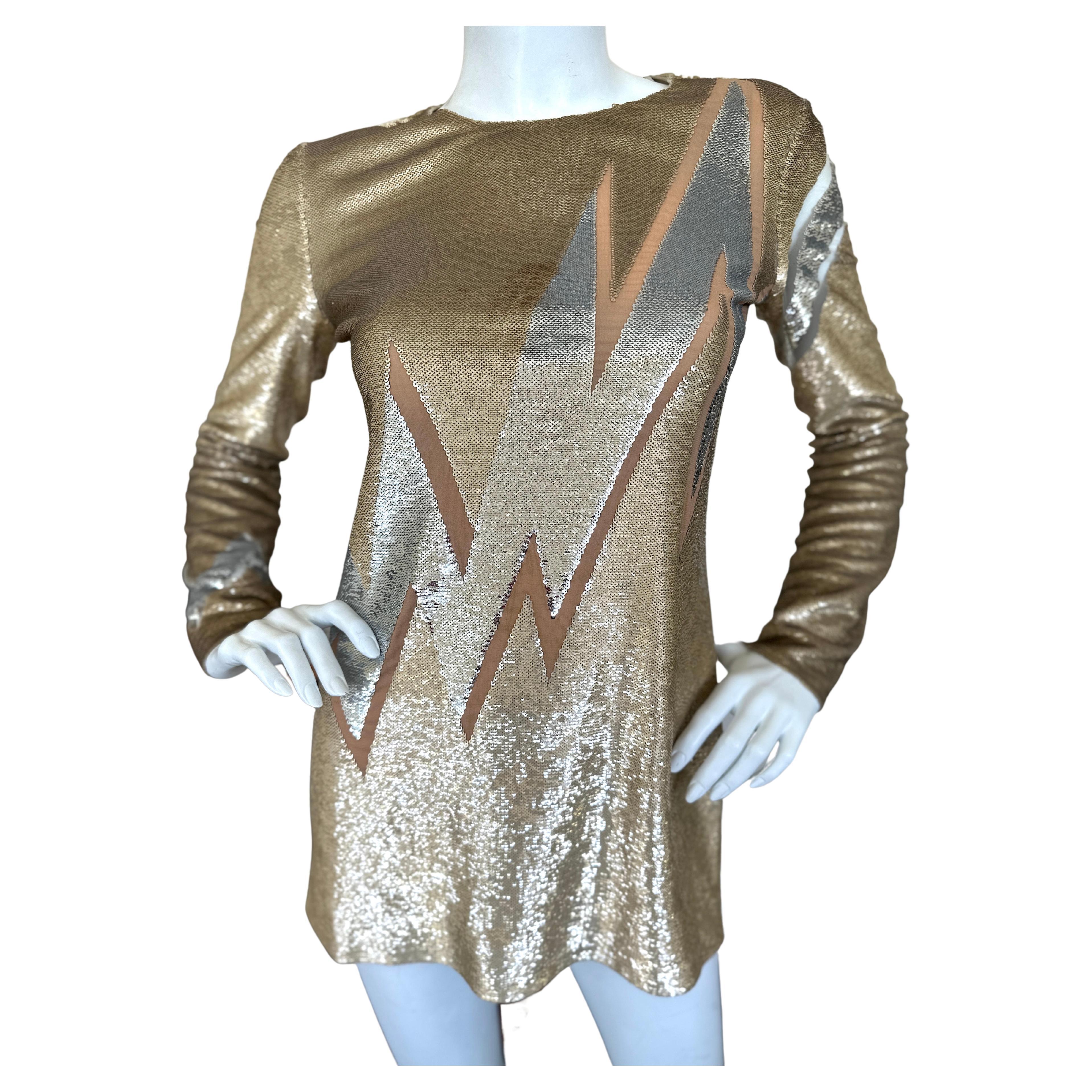 Emilio Pucci Current Season Gold Sequin Lightning Bolt Mini Dress For Sale