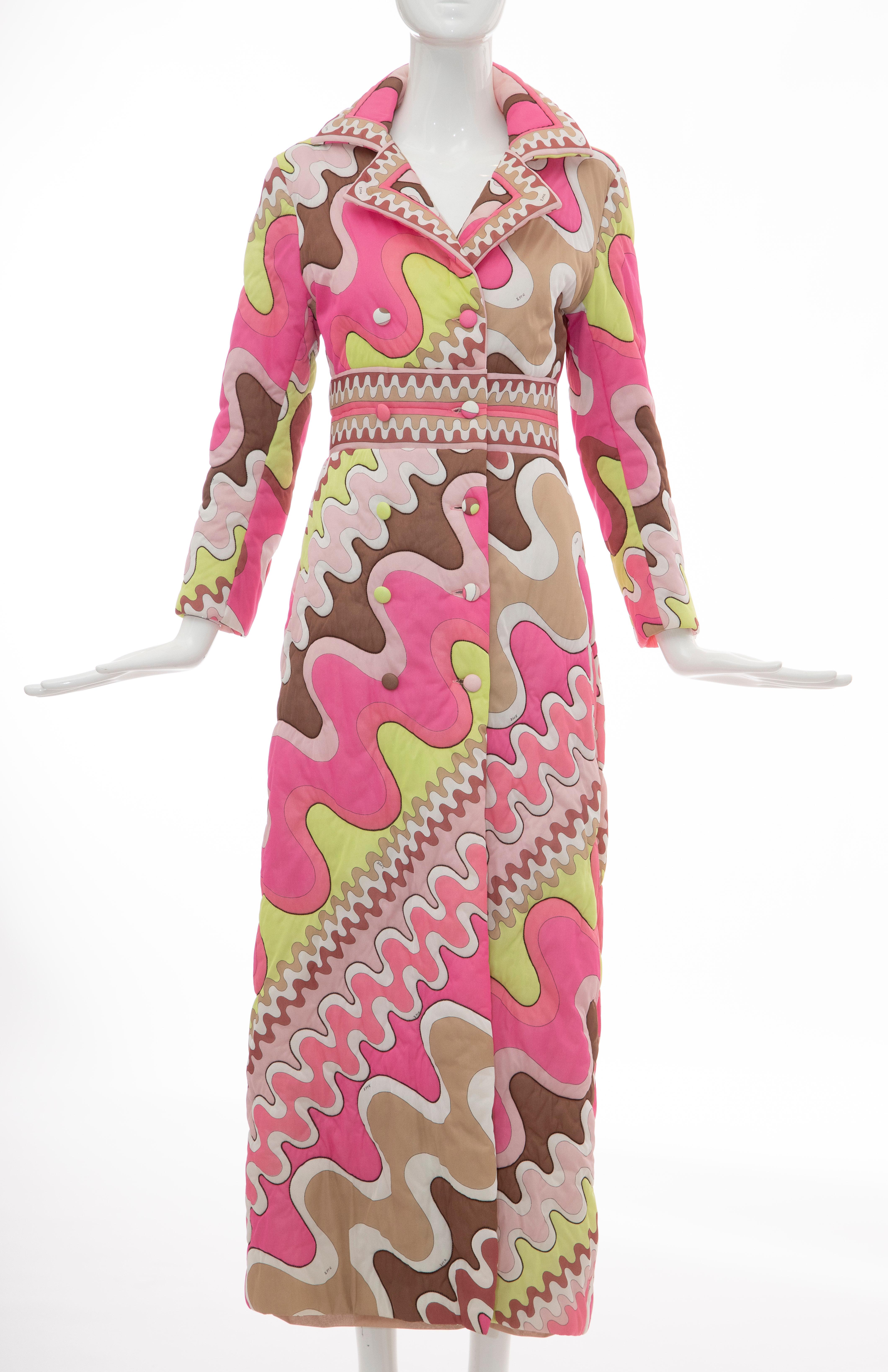 Emilio Pucci Double-Breasted Abstract Print Quilted Coat, Circa: 1970's 6