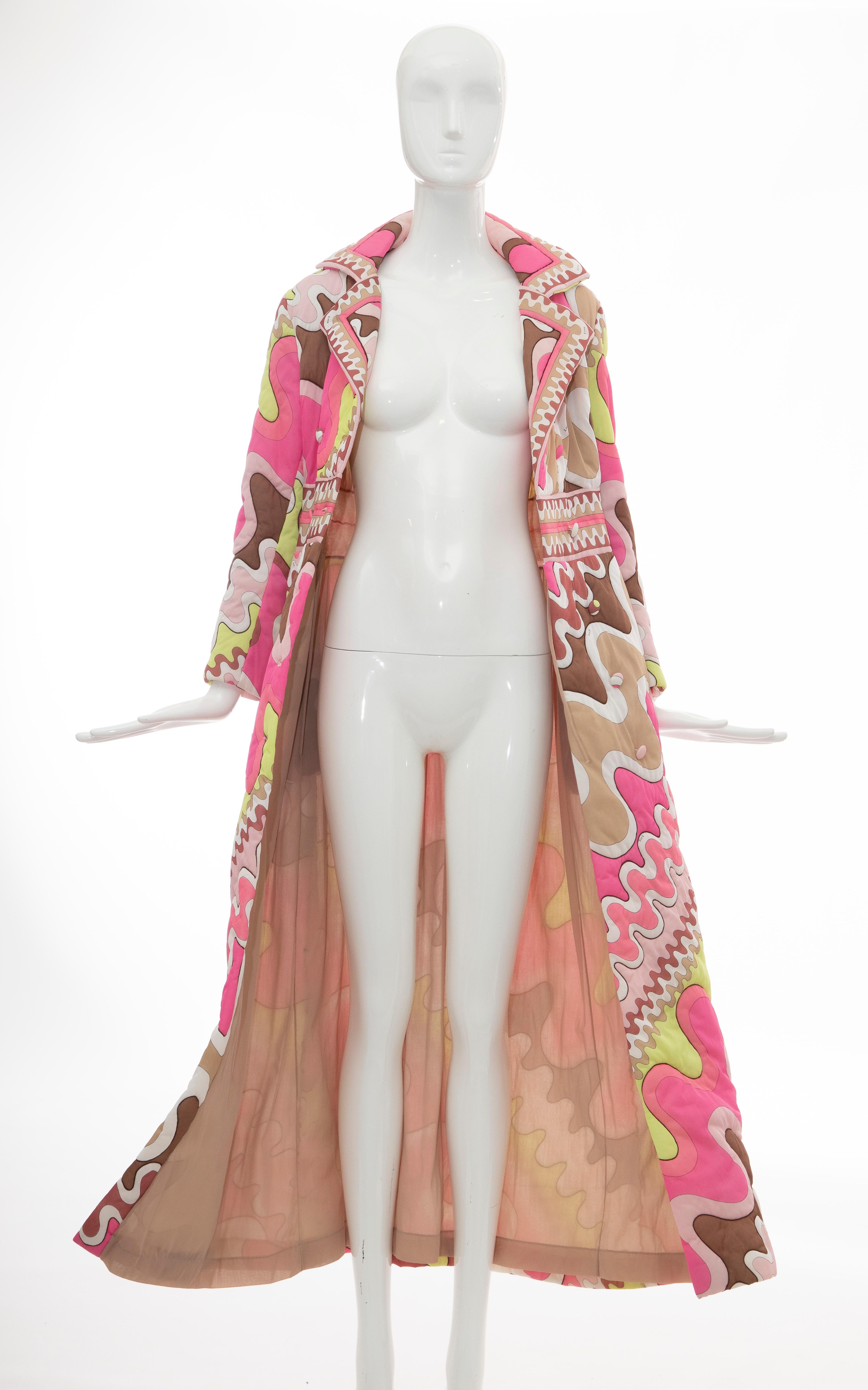 Emilio Pucci Double-Breasted Abstract Print Quilted Coat, Circa: 1970's 7
