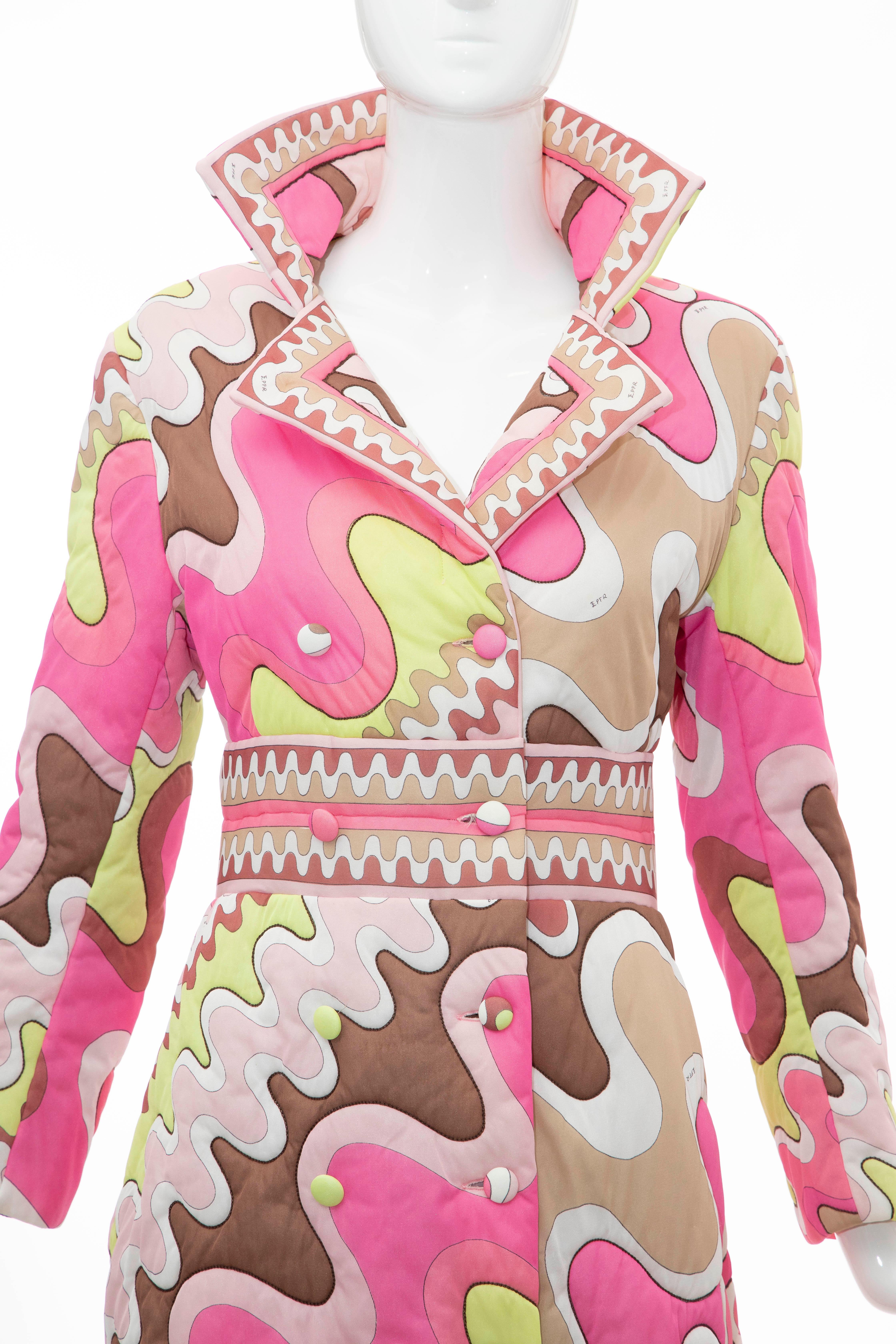 Emilio Pucci Double-Breasted Abstract Print Quilted Coat, Circa: 1970's (Braun)