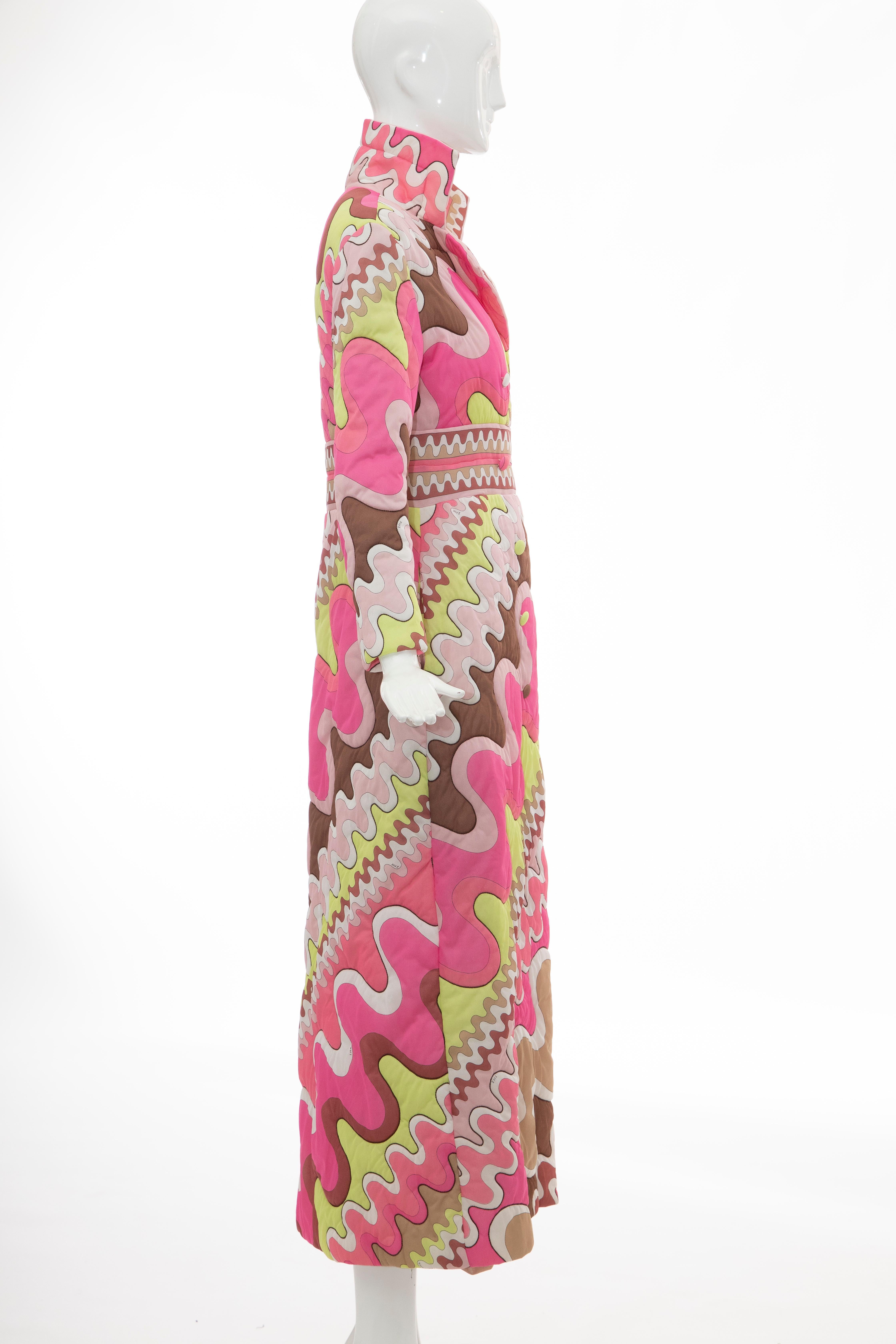 Women's Emilio Pucci Double-Breasted Abstract Print Quilted Coat, Circa: 1970's