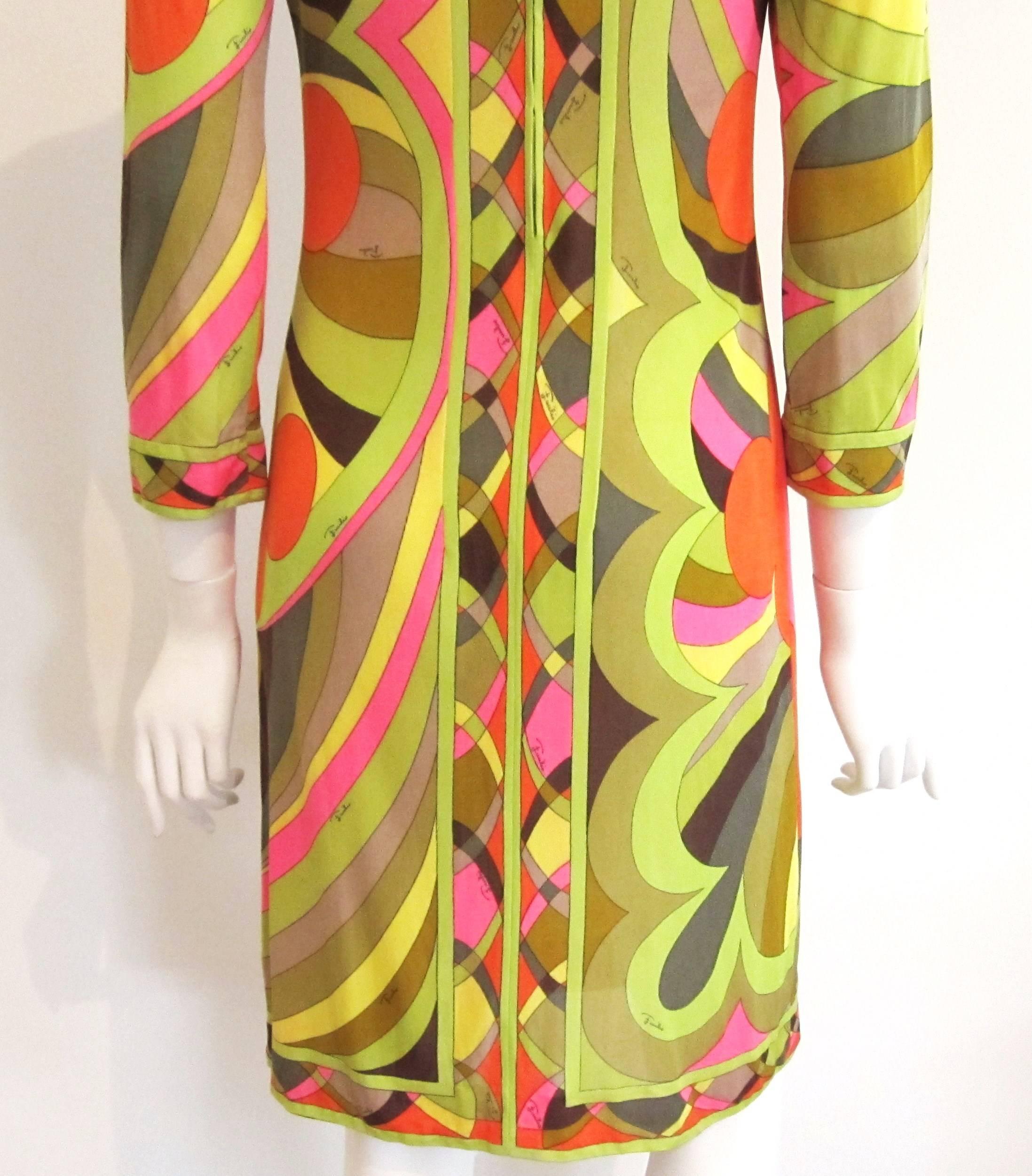 EMILIO PUCCI Dress Multi color Silk Long Sleeve Mod Print 1960s XS Small Vintage 2