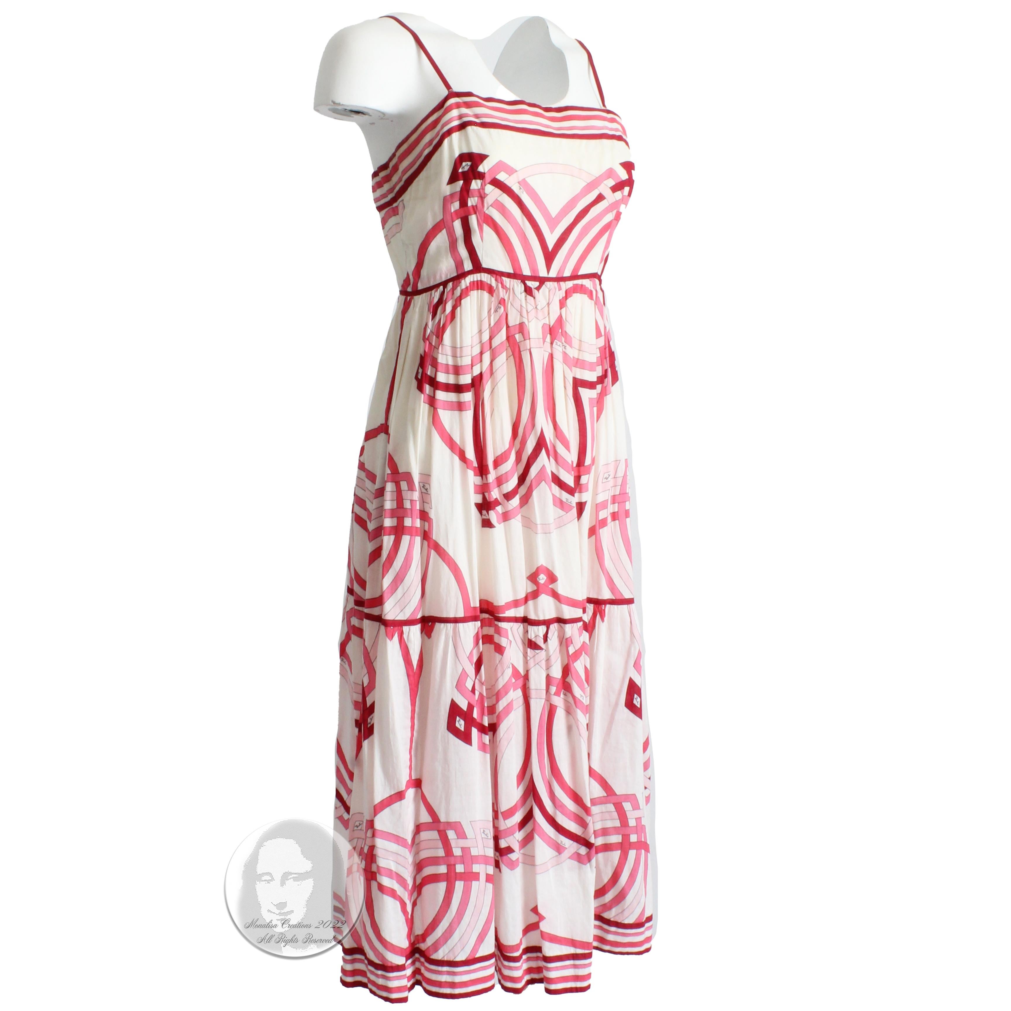 Emilio Pucci Dress Sundress Pink Abstract Print Cotton Spaghetti Strap 70s  In Good Condition In Port Saint Lucie, FL