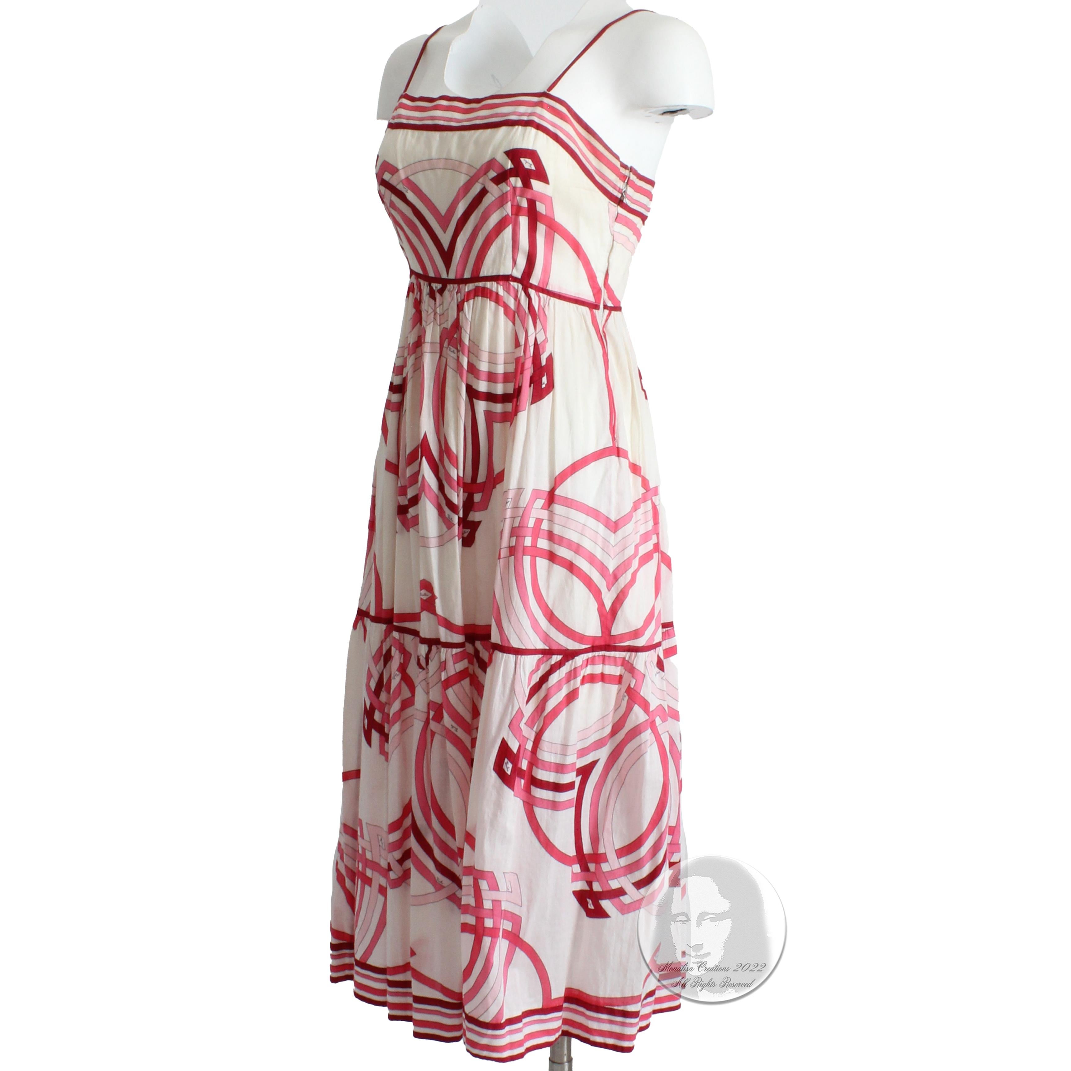 Women's or Men's Emilio Pucci Dress Sundress Pink Abstract Print Cotton Spaghetti Strap 70s 