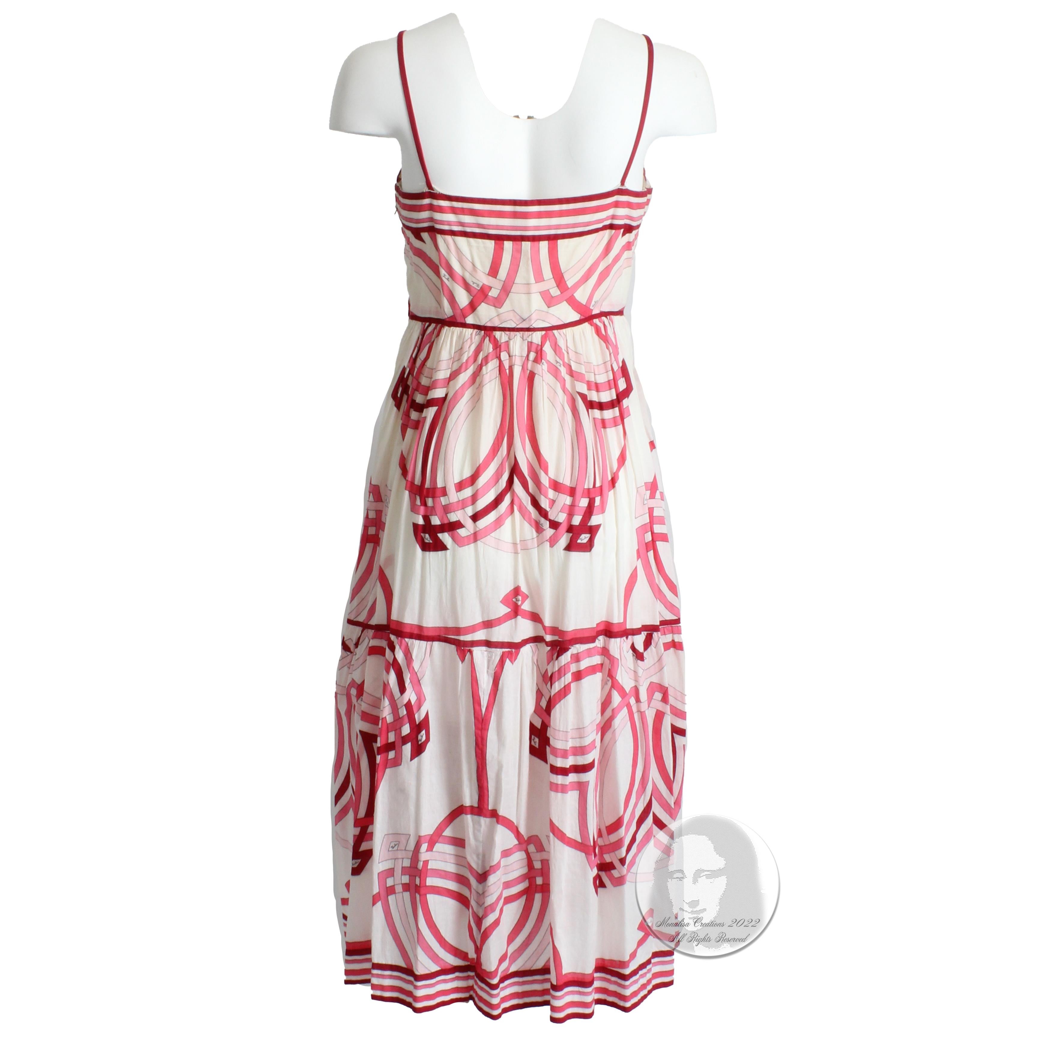 Emilio Pucci Dress Sundress Pink Abstract Print Cotton Spaghetti Strap 70s  3