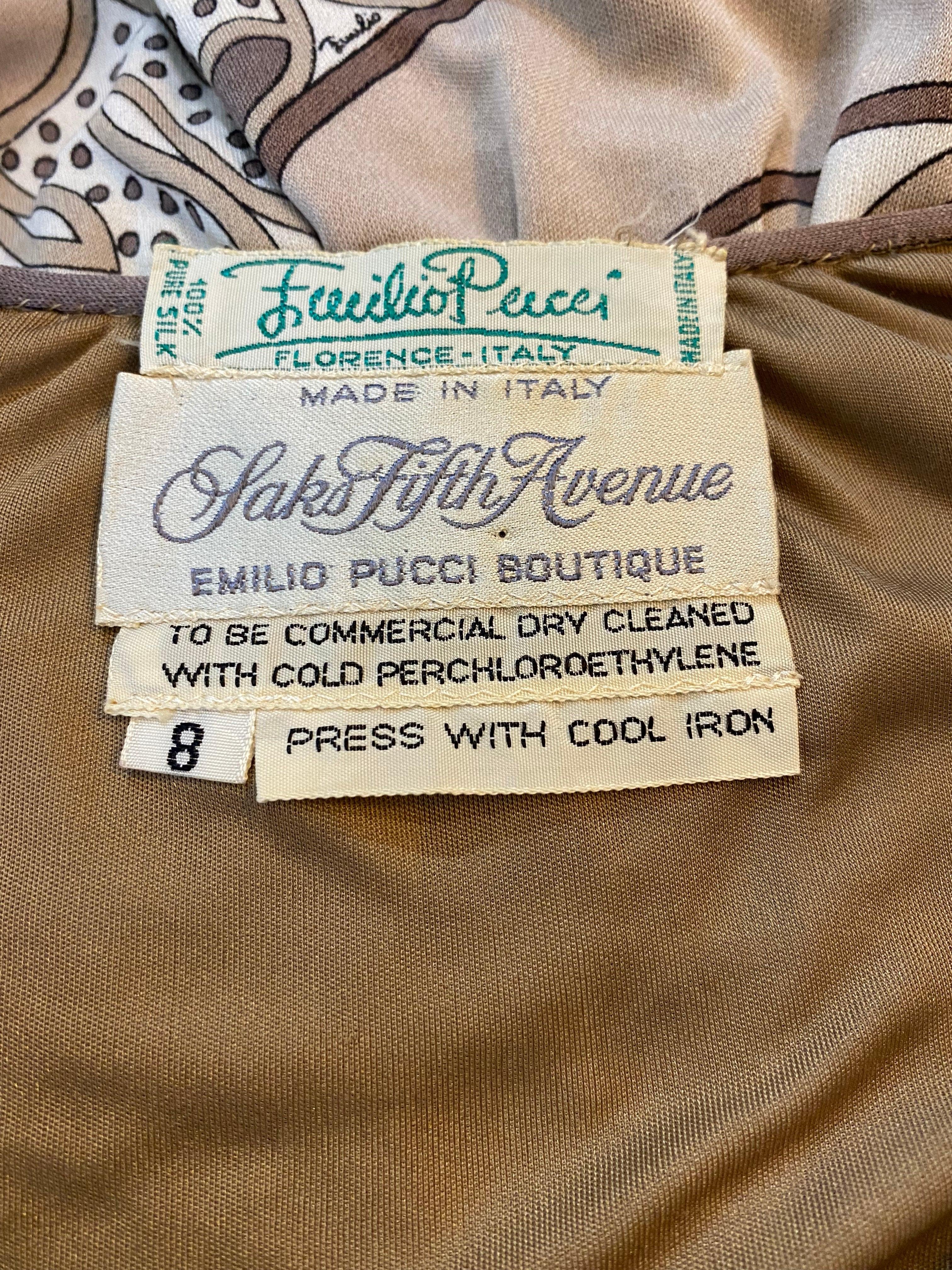 Emilio Pucci Earth Tones Jersey Dress with Iconic Print, 1970s In Excellent Condition For Sale In Los Angeles, CA