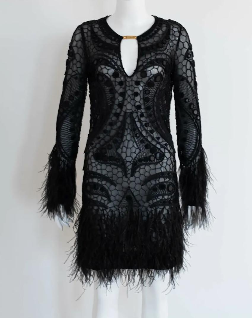 EMILIO PUCCI 

Black midi dress.
 Intricate handmade on a silk mesh embroidered with beads, inlaid with large black crystals and ostrich feathers

Content: silk, ostrich feathers, crystals, metal

 Size: S 

Pre-owned, Excellent condition.

 100%