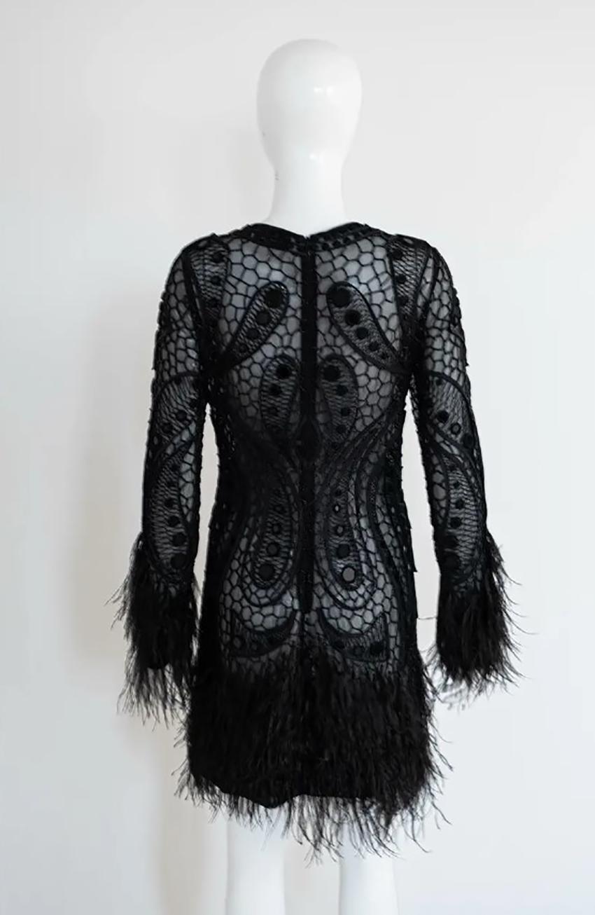 Women's EMILIO PUCCI EMBELLISHED  BLACK DRESS with FEATHERS Sz S