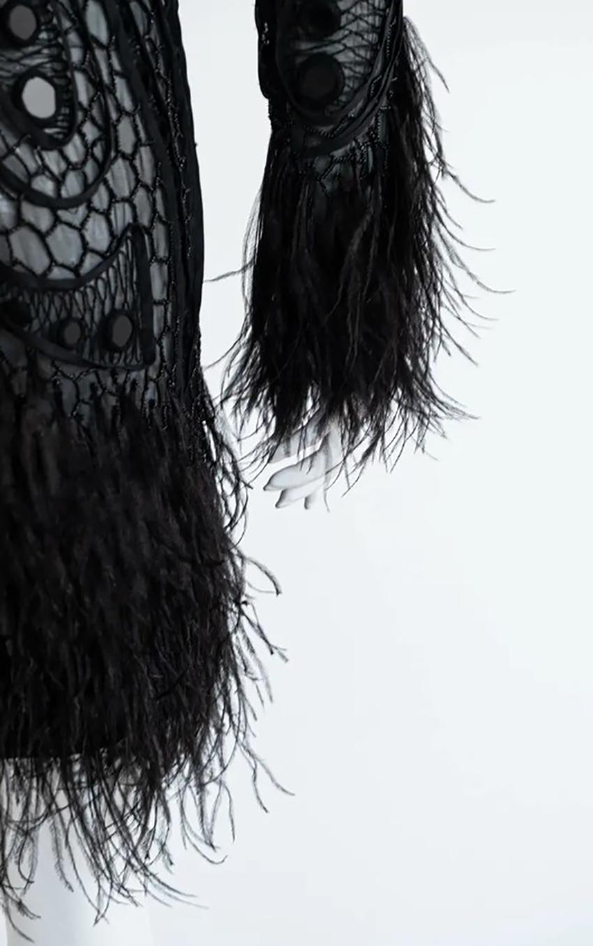 EMILIO PUCCI EMBELLISHED  BLACK DRESS with FEATHERS Sz S 1