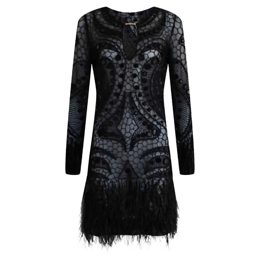 EMILIO PUCCI EMBELLISHED  BLACK DRESS with FEATHERS Sz S