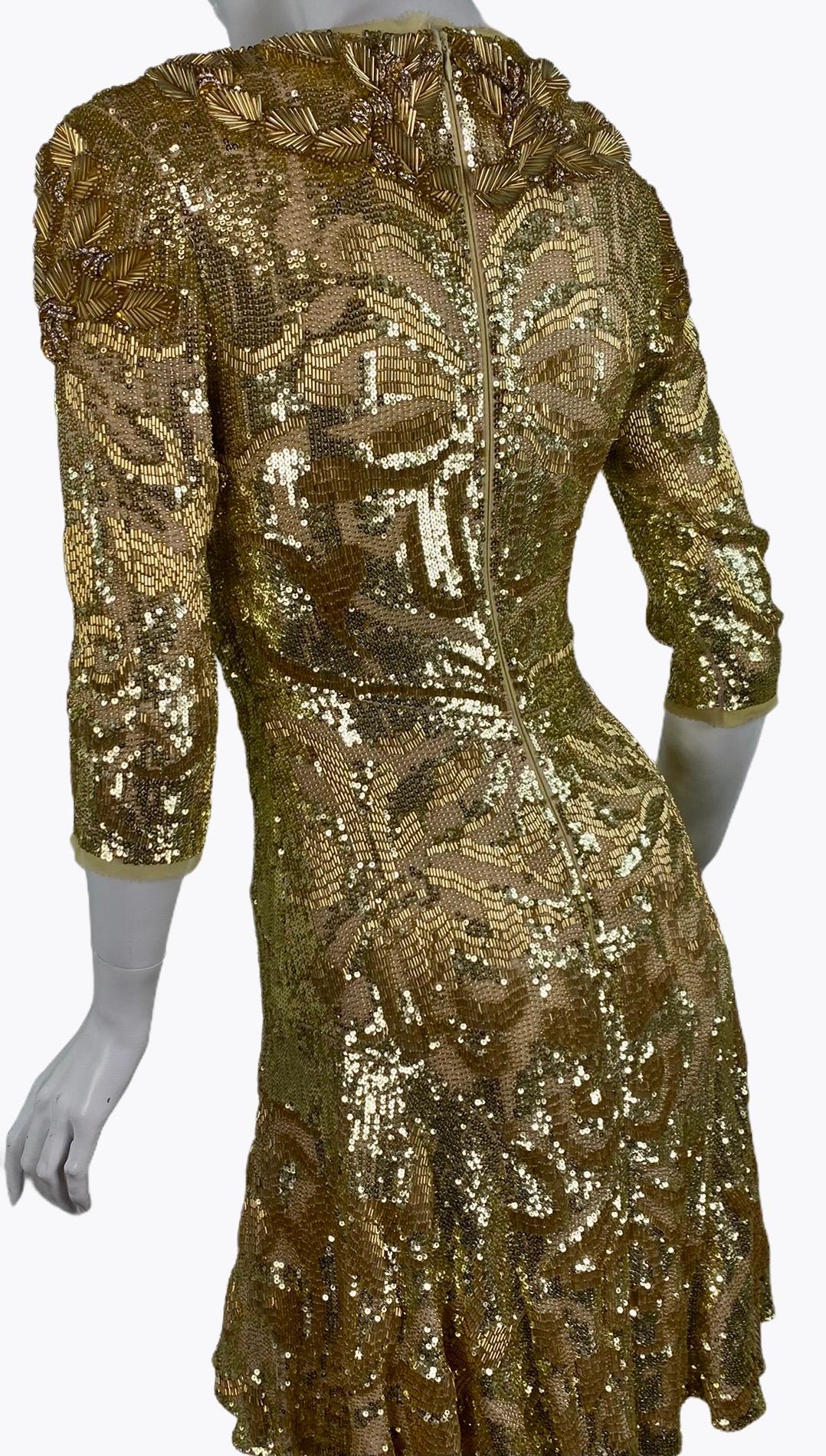 Brown Emilio Pucci Embellished Dress in Gold It. 40 - US 4 For Sale