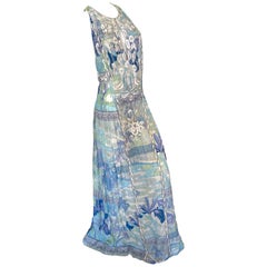 Emilio Pucci Embellished Fine Cotton Iris Pattern Pleated Maxi Dress