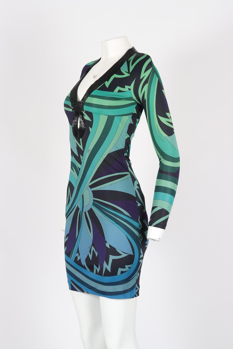 Emilio Pucci Embellished Printed Stretch Jersey Dress It 38 Uk 6 In Good Condition In London, GB