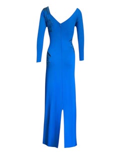 EMILIO PUCCI Embroidered Embellished Blue Maxi Dress Gown 42