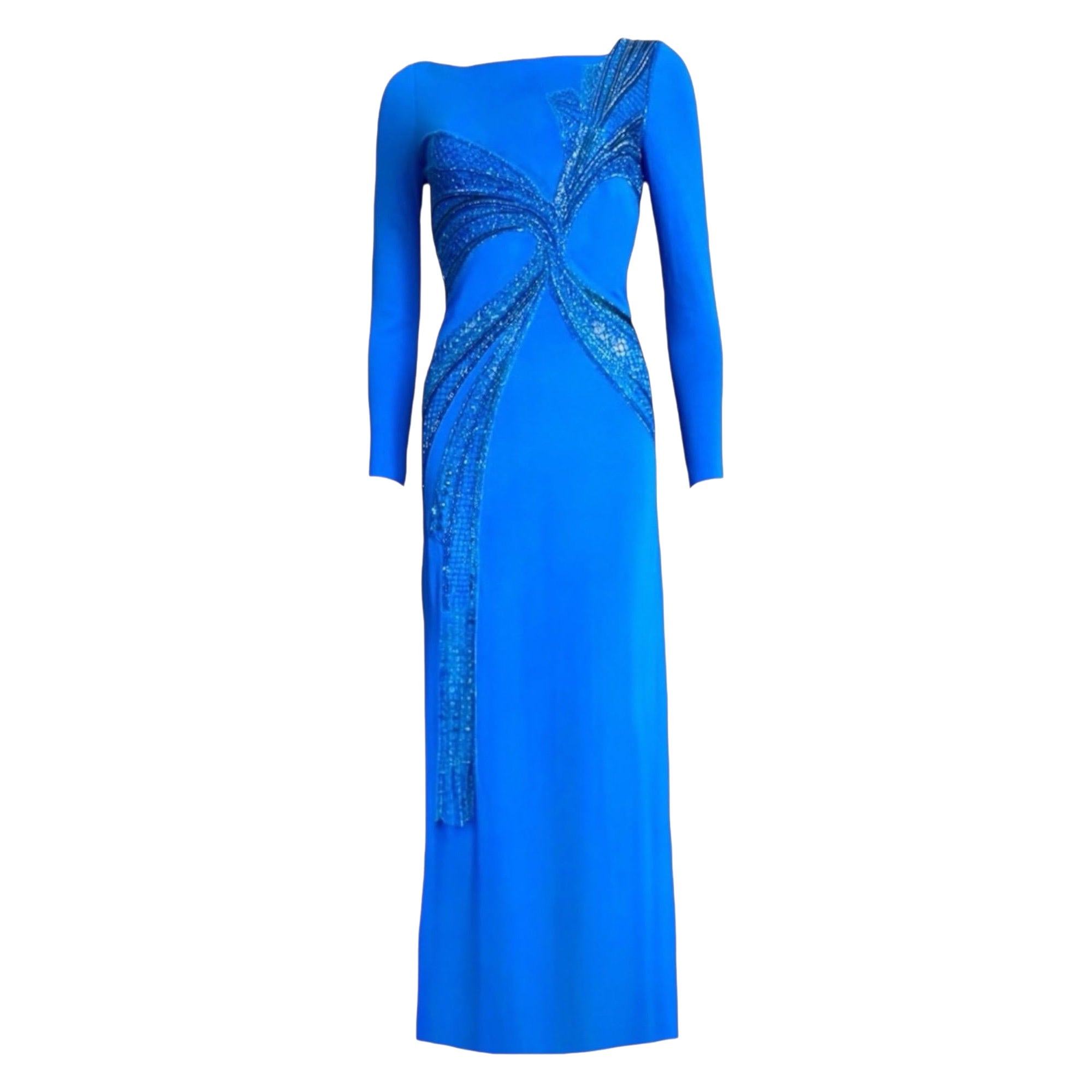 EMILIO PUCCI Embroidered Embellished Blue Maxi Dress Gown 42