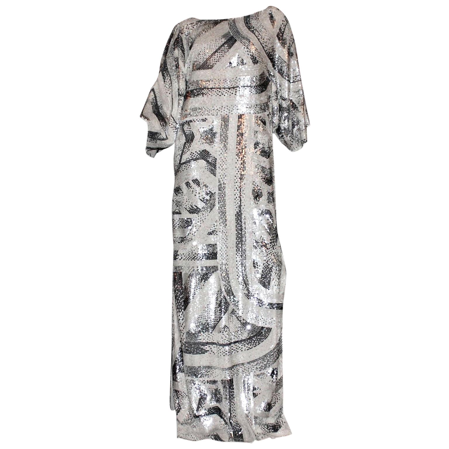 NEW Emilio Pucci Embroidered Silk Sequin Evening Kaftan Maxi Dress Gown 40 For Sale