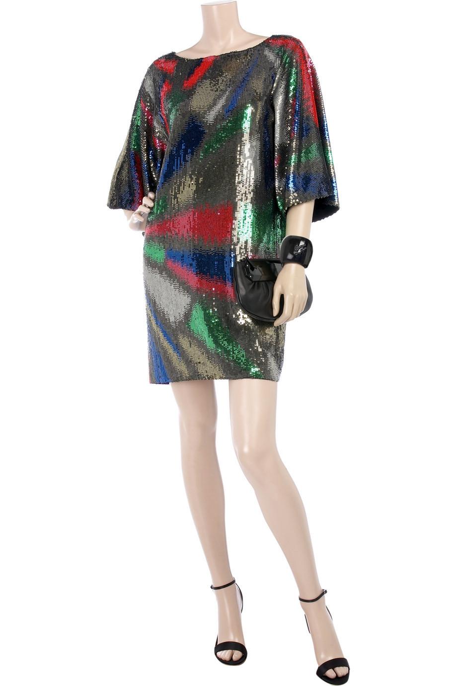 EMILIO PUCCI Embroidered Silk Sequin Evening Kimono Dress 42 In Good Condition For Sale In Switzerland, CH