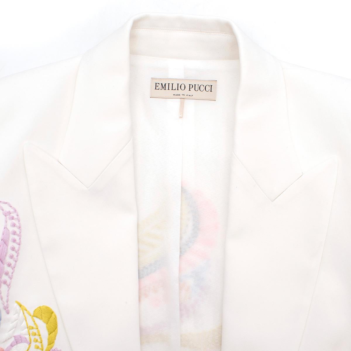  Emilio Pucci embroidered white twill blazer US 8 In Excellent Condition For Sale In London, GB