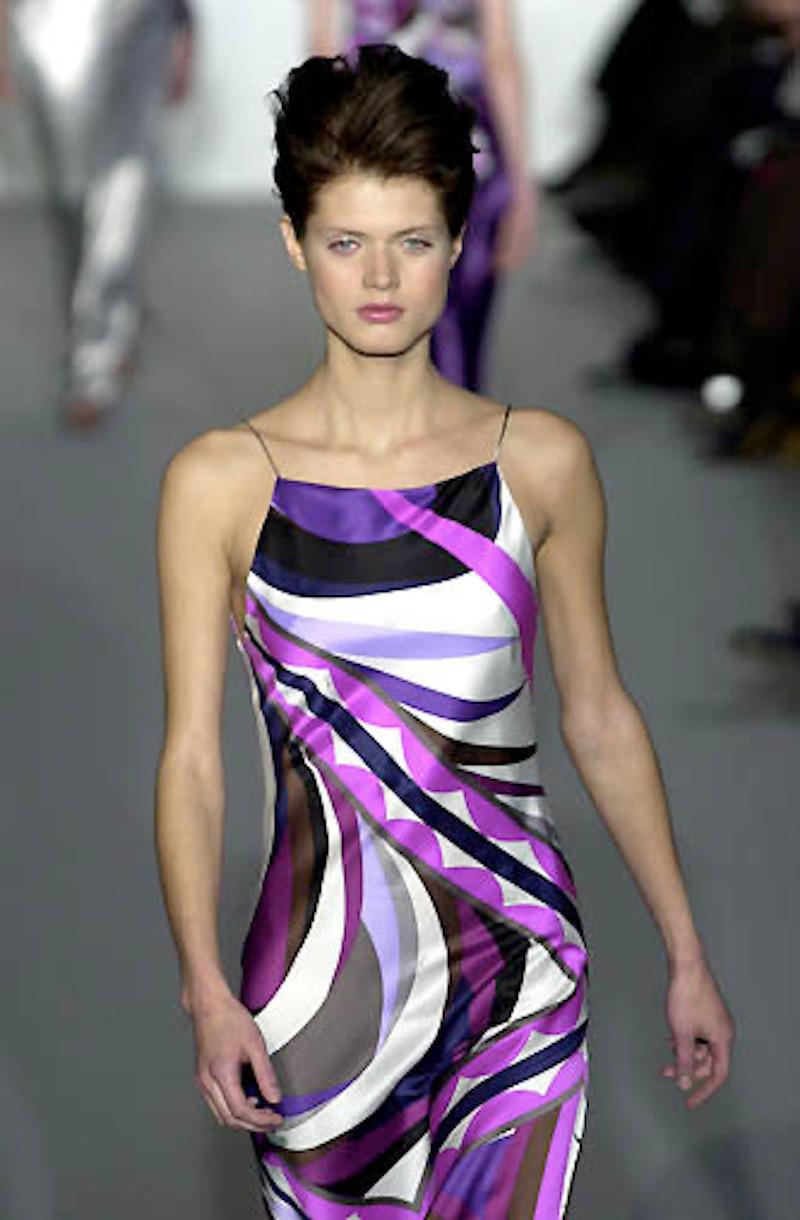 Emilio Pucci F/W 200 Silk Geometric Print Side Slit Maxi Dress For Sale 5