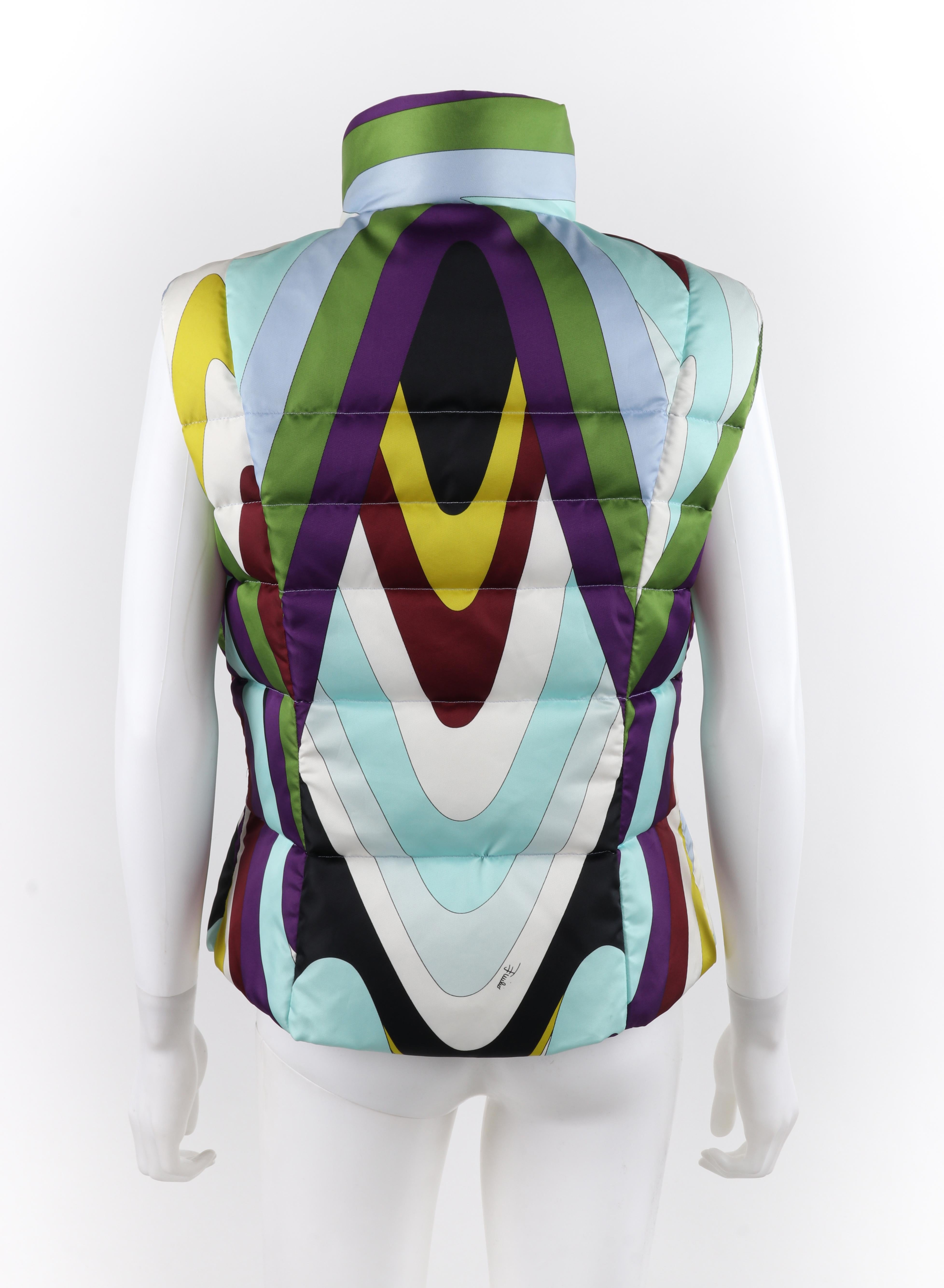 Black EMILIO PUCCI F/W 2004 Firenze Multicolor Op Art Quilted Puffer Ski Vest Jacket