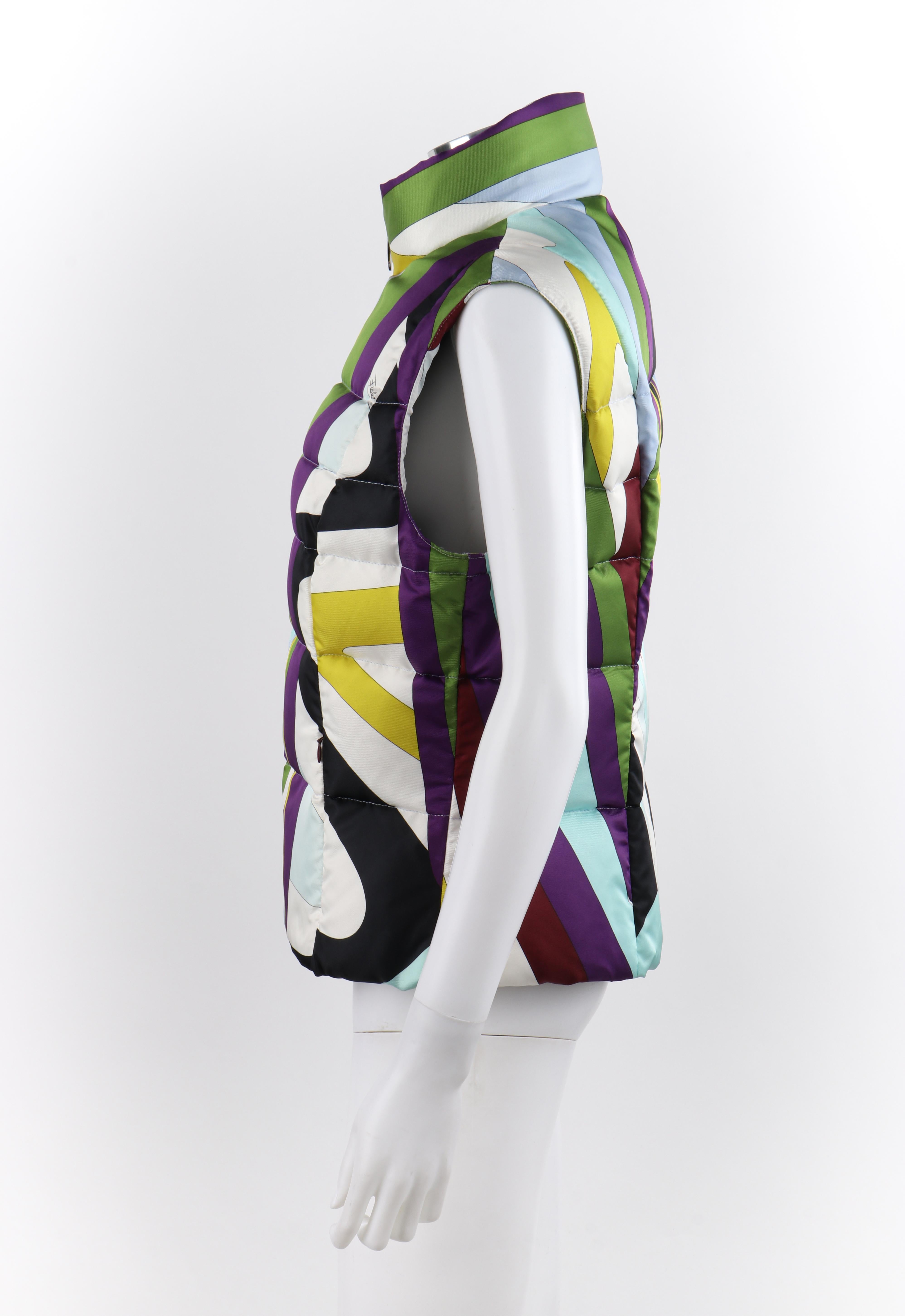 EMILIO PUCCI F/W 2004 Firenze Multicolor Op Art Quilted Puffer Ski Vest Jacket In Good Condition In Thiensville, WI