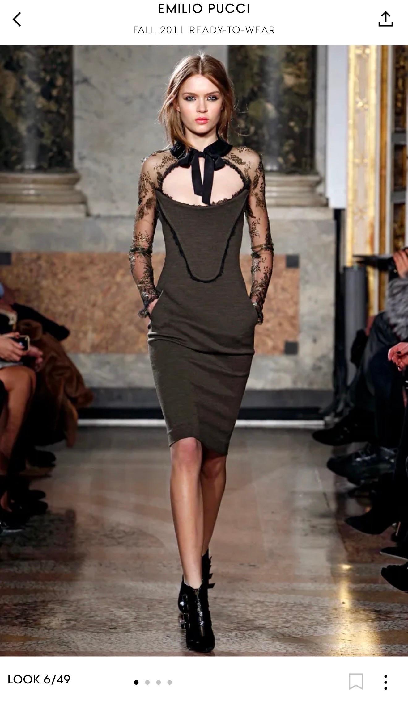 Emilio Pucci F/W 2011 Runway Cutout Back Sheer Lace Collar Tie Dress For Sale 11