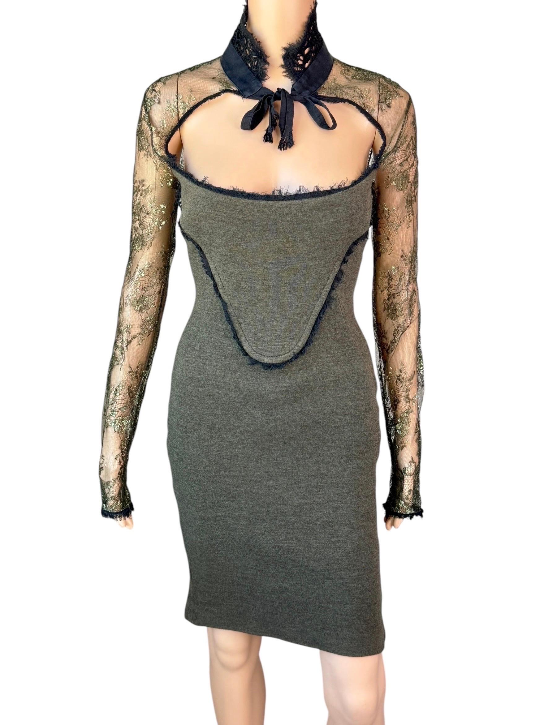 Emilio Pucci F/W 2011 Runway Cutout Back Sheer Lace Collar Tie Dress In Good Condition For Sale In Naples, FL